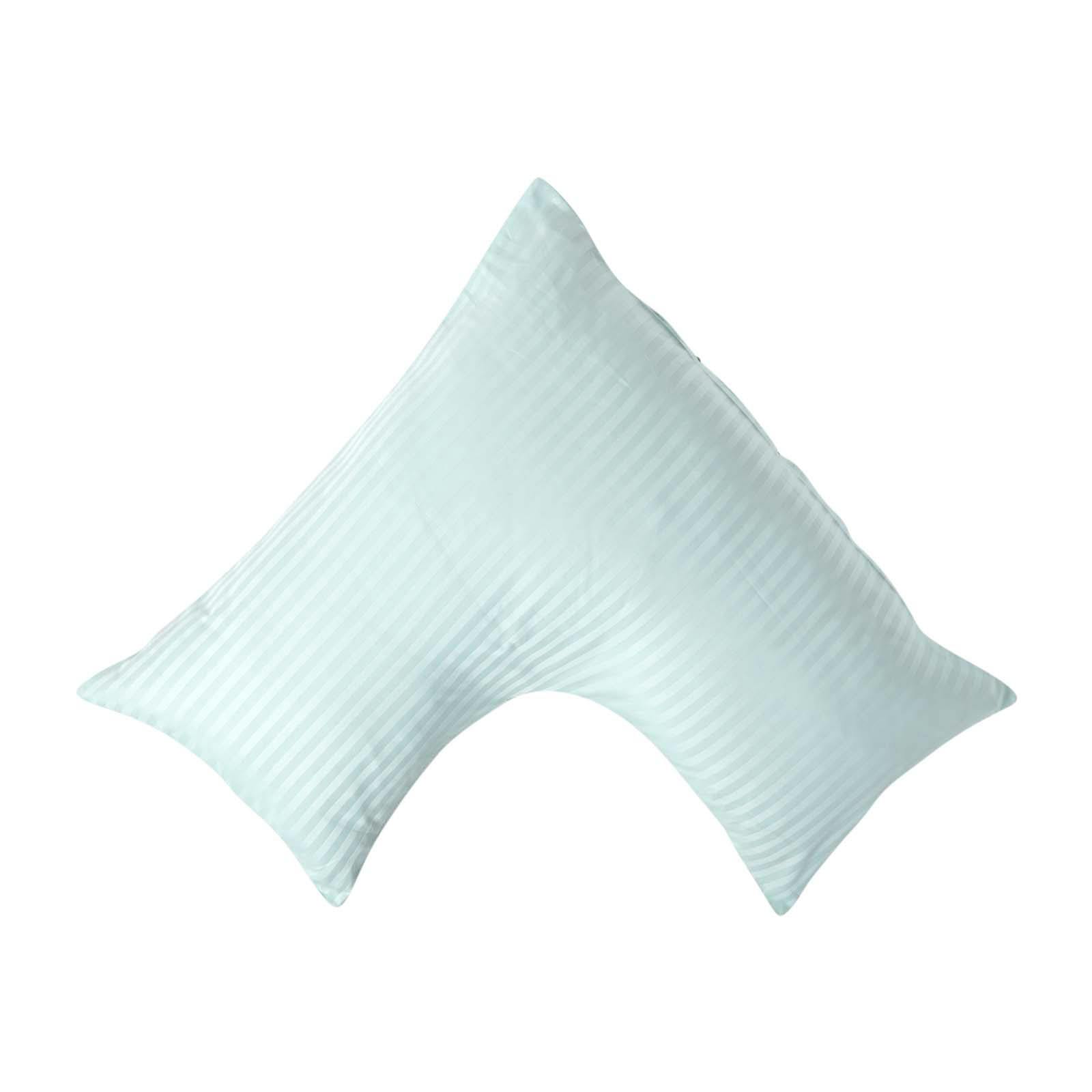 Rackhams Blue Silky 330 Tc Egyptian Cotton Satin Stripe V Shaped Pillowcase - Aqua