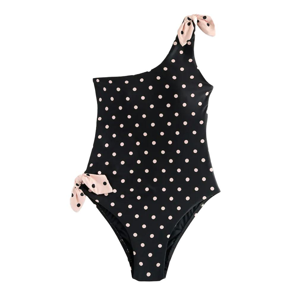 Cath Kidston Women's Black Polka Dot One Shoulder One Piece Swimsuit - 14 Uk - 100% Mixed