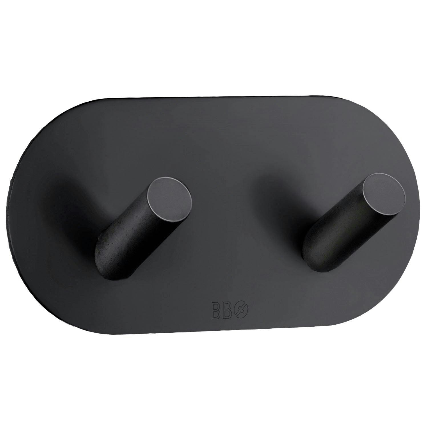 Rackhams Black Stainless Steel Double Towel Hook (96 X 48Mm) Self Adhesive Bathroom Wall Mounted