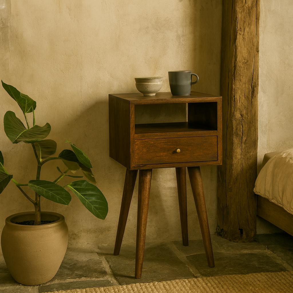 Rackhams Olbia Mini Chestnut Mango Wood Bedside Table With Drawer