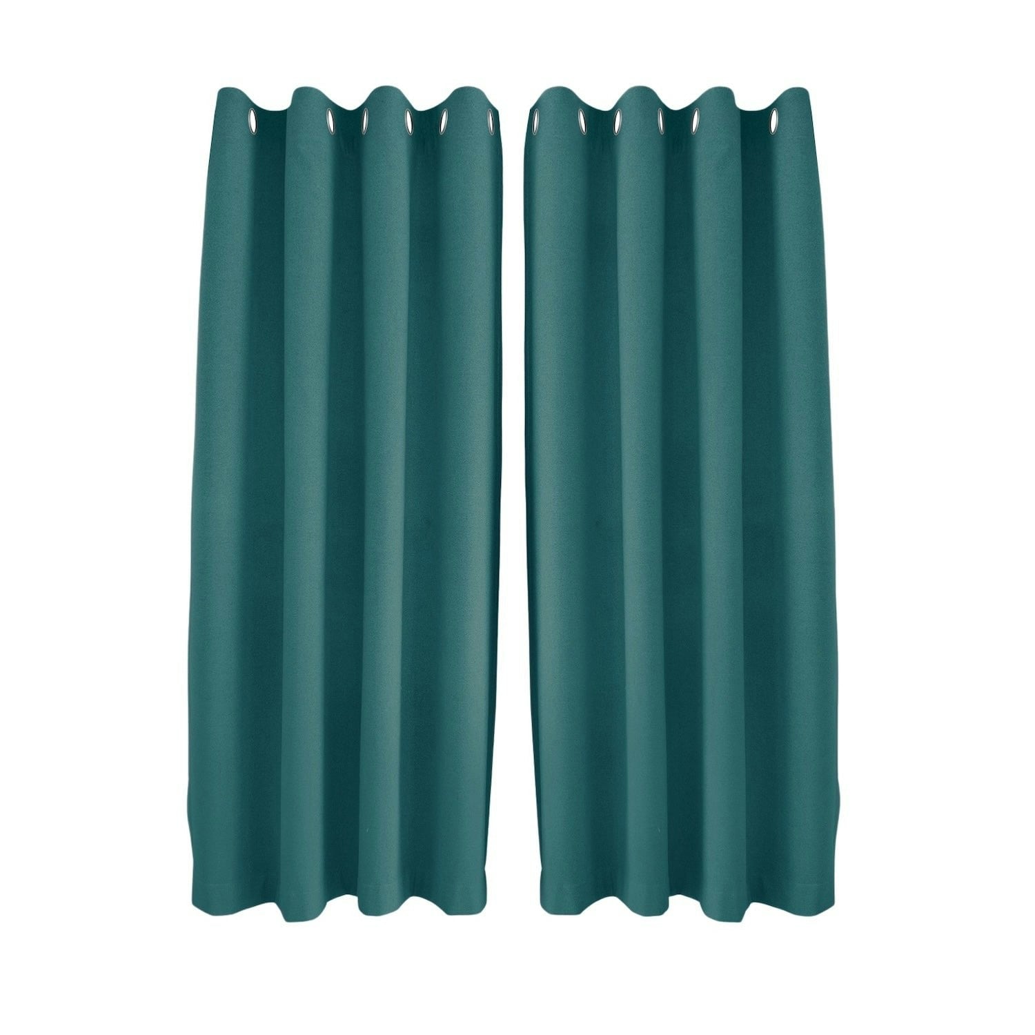 Happy Homewares Blue/Light Teal Linen Fabric Blackout Eyelet Curtains - 46X54 Inch Drop - 2 Panel