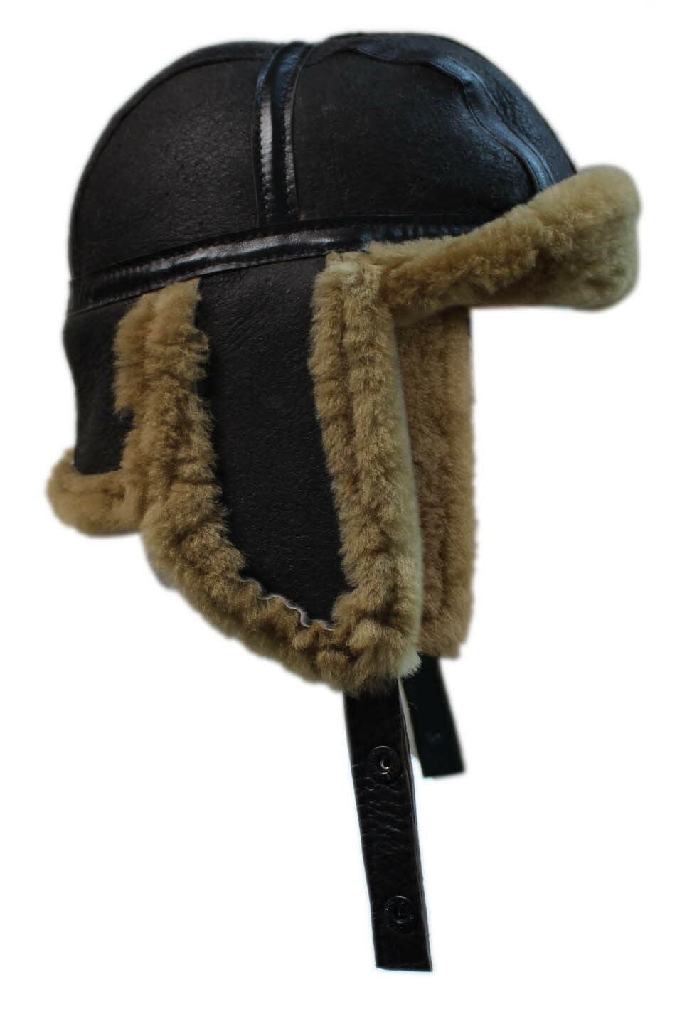 Infinity Leather Men's Raf Aviator Sheepskin B-55 Trapper Hat - Ginger - M