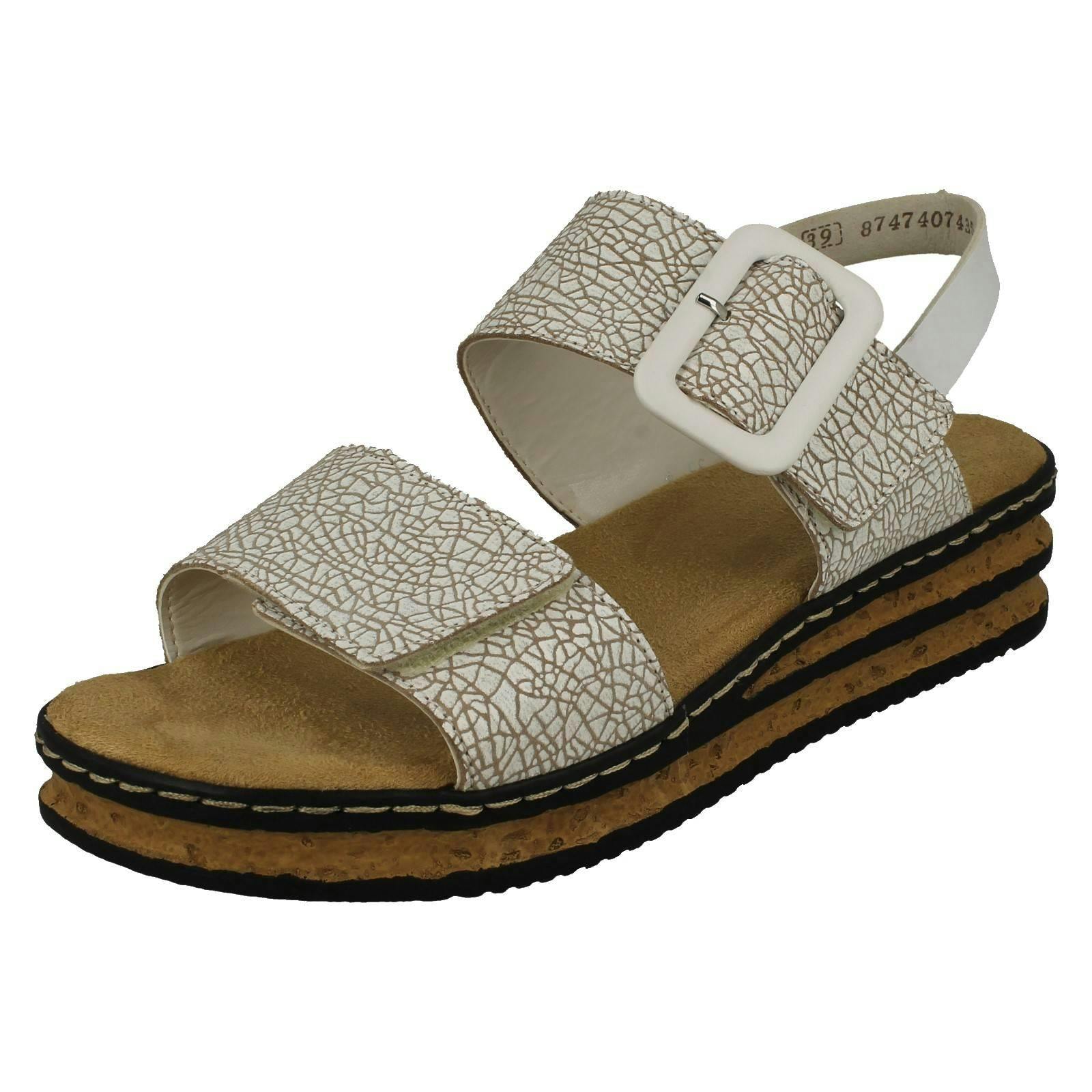 Rieker Women's White Buckle Detailed Adjustable Wedge Heeled Sandals 62950 - Uk 5