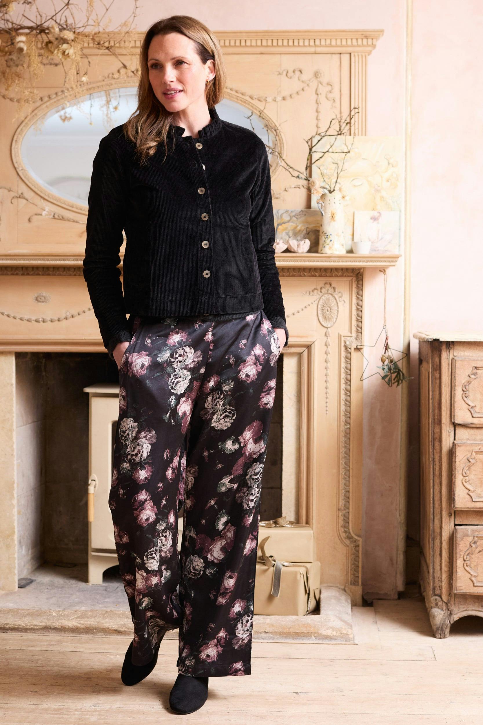 Lily & Me Black Grace Printed Satin Wide Leg Trousers - 14