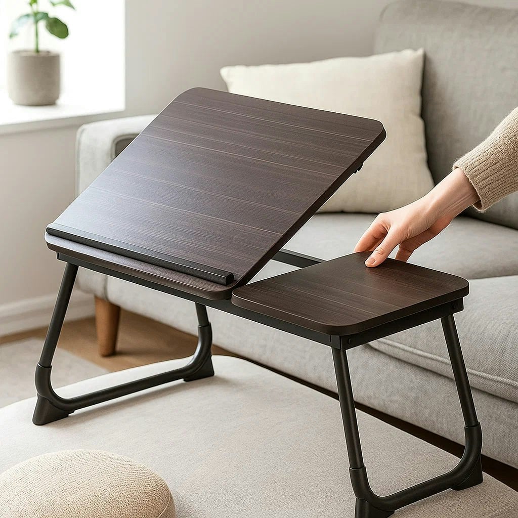 Modcraft Black Folding Laptop Bed Tray Table With Cup & Device Slot, Portable Lap Desk For Sofa