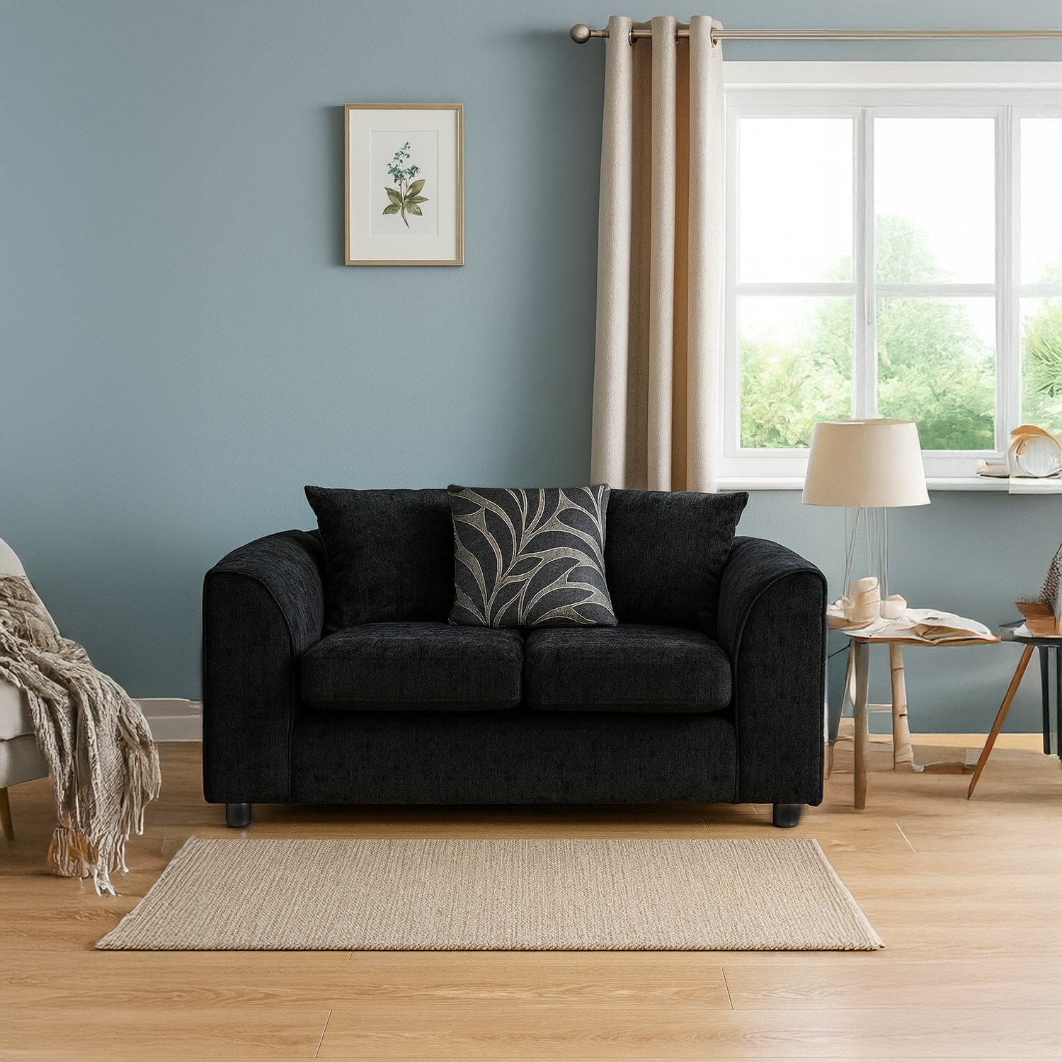 Rackhams Black Zina Chenille Fabric 2 Seater Sofa