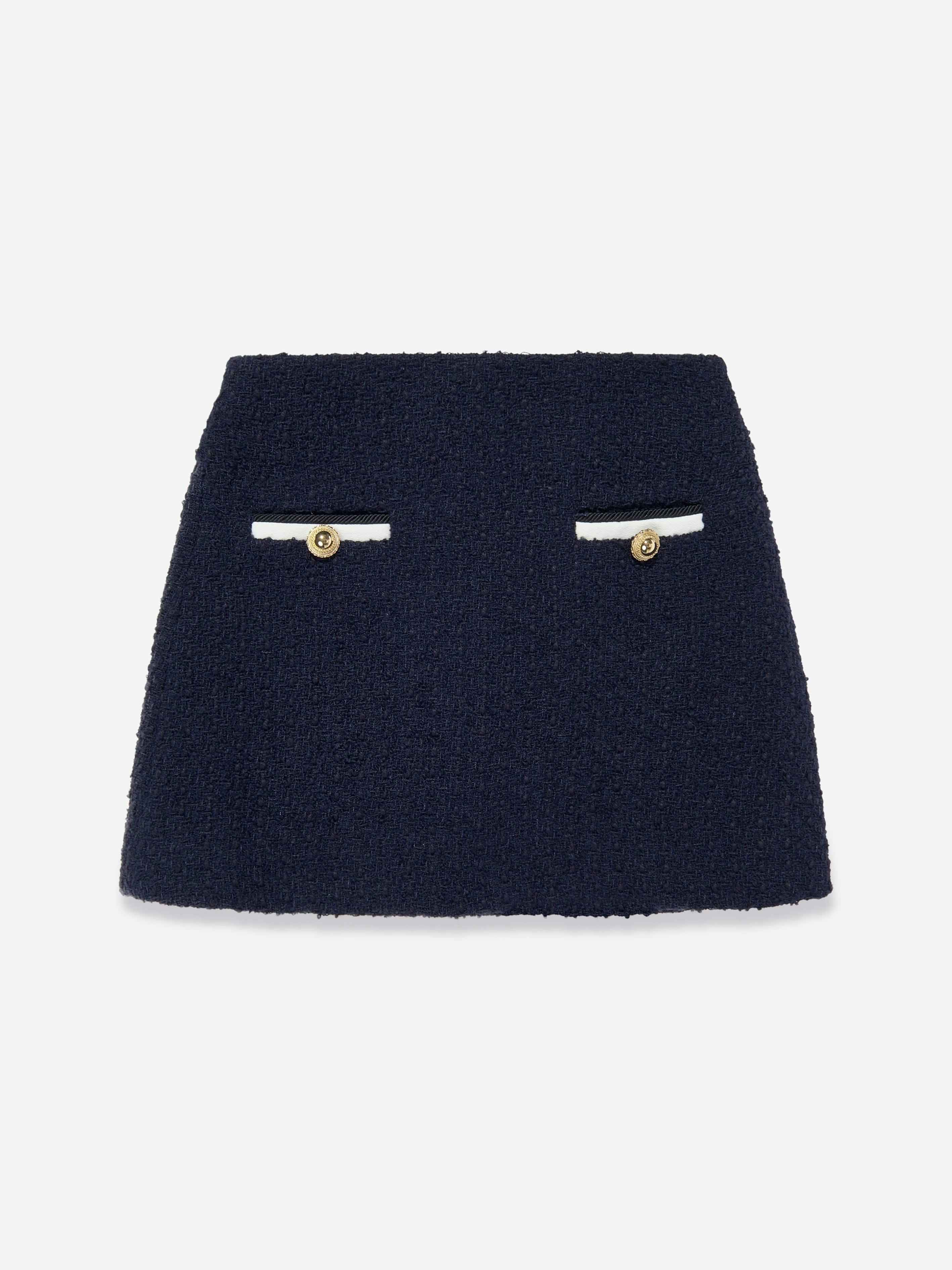 Self Portrait Girls Blue Boucle Skirt In Navy - 6 - 7 Yrs