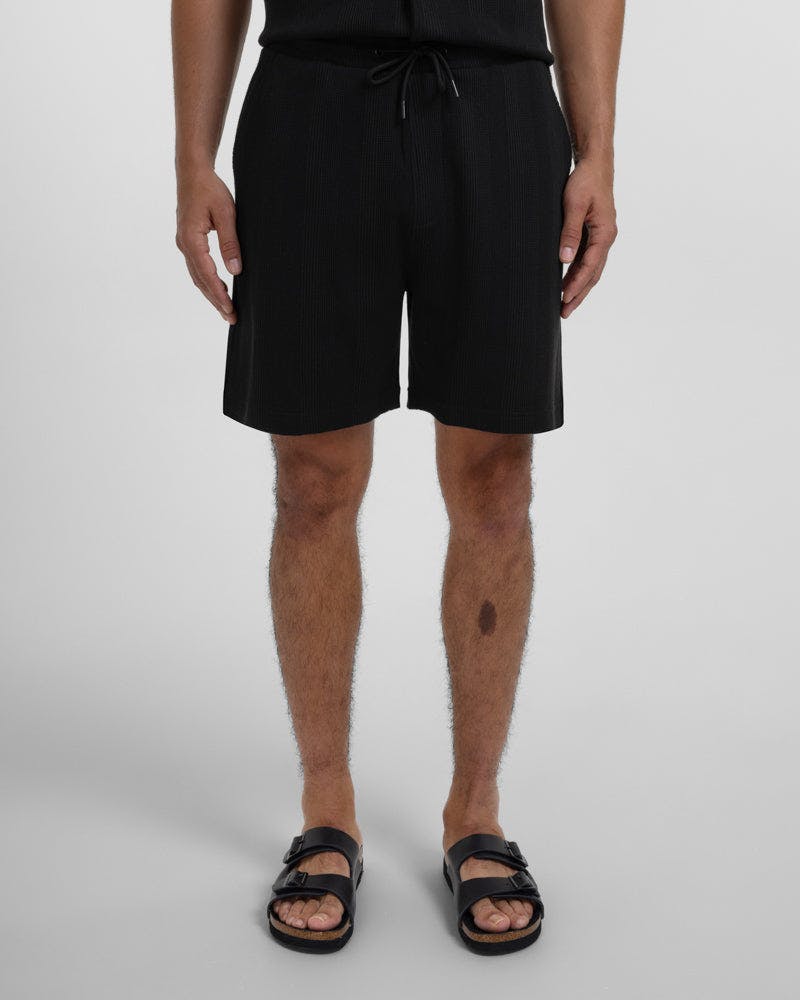 Steel & Jelly Black Charlton - Stripe Jacquard Waffle Shorts - Xl