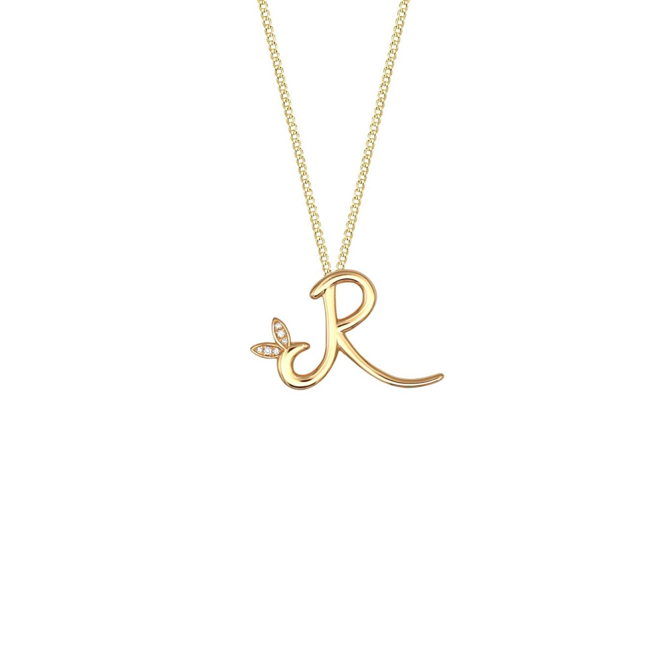Say It With Yellow/Gold Winged Diamond Initial Necklace - R