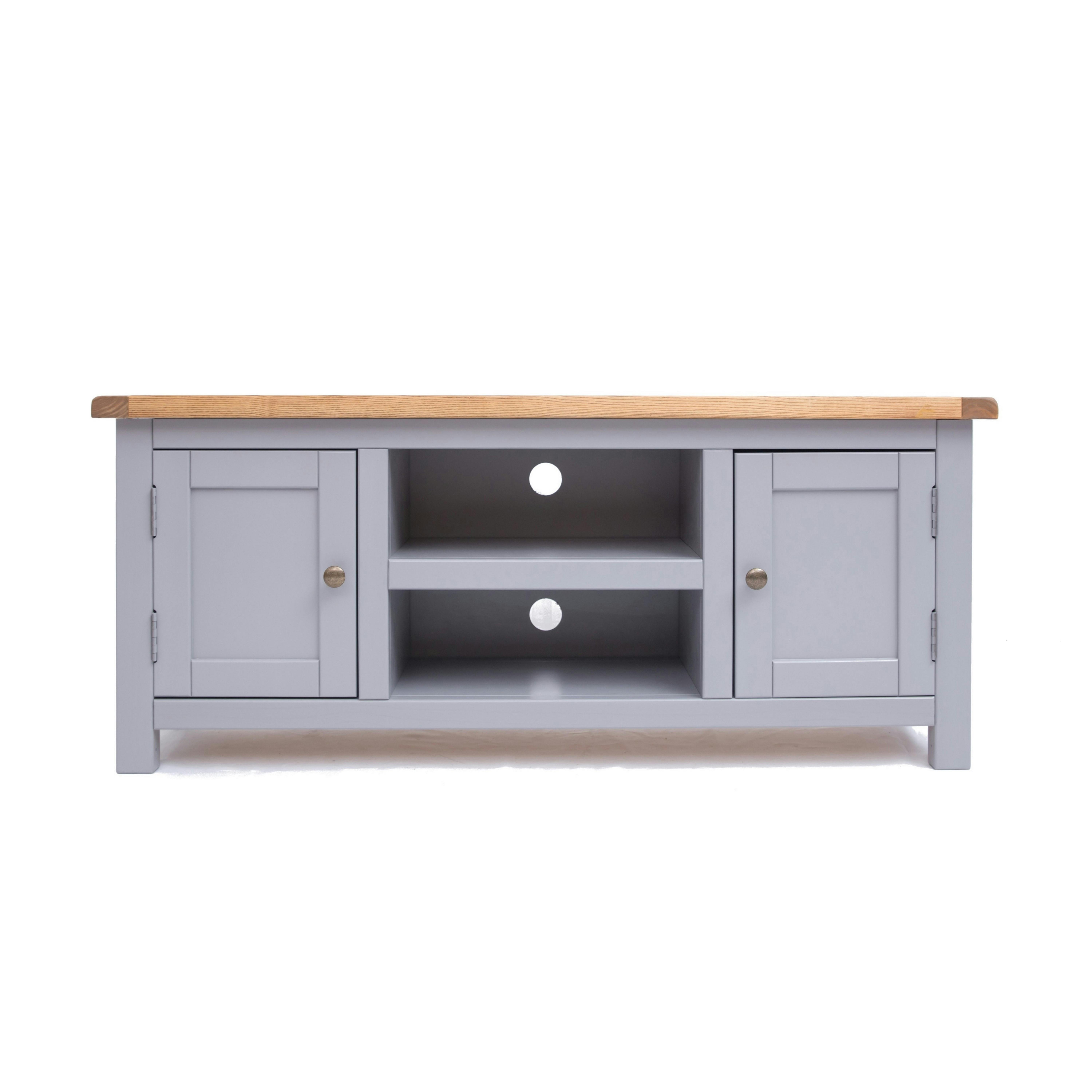 Rackhams Grey Mirano 2 Door Tv Cabinet Brass Knob