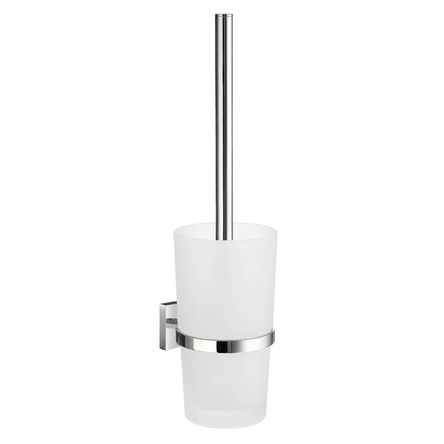 Smedbo Polished Chrome Toilet Brush And Frosted Glass Holder