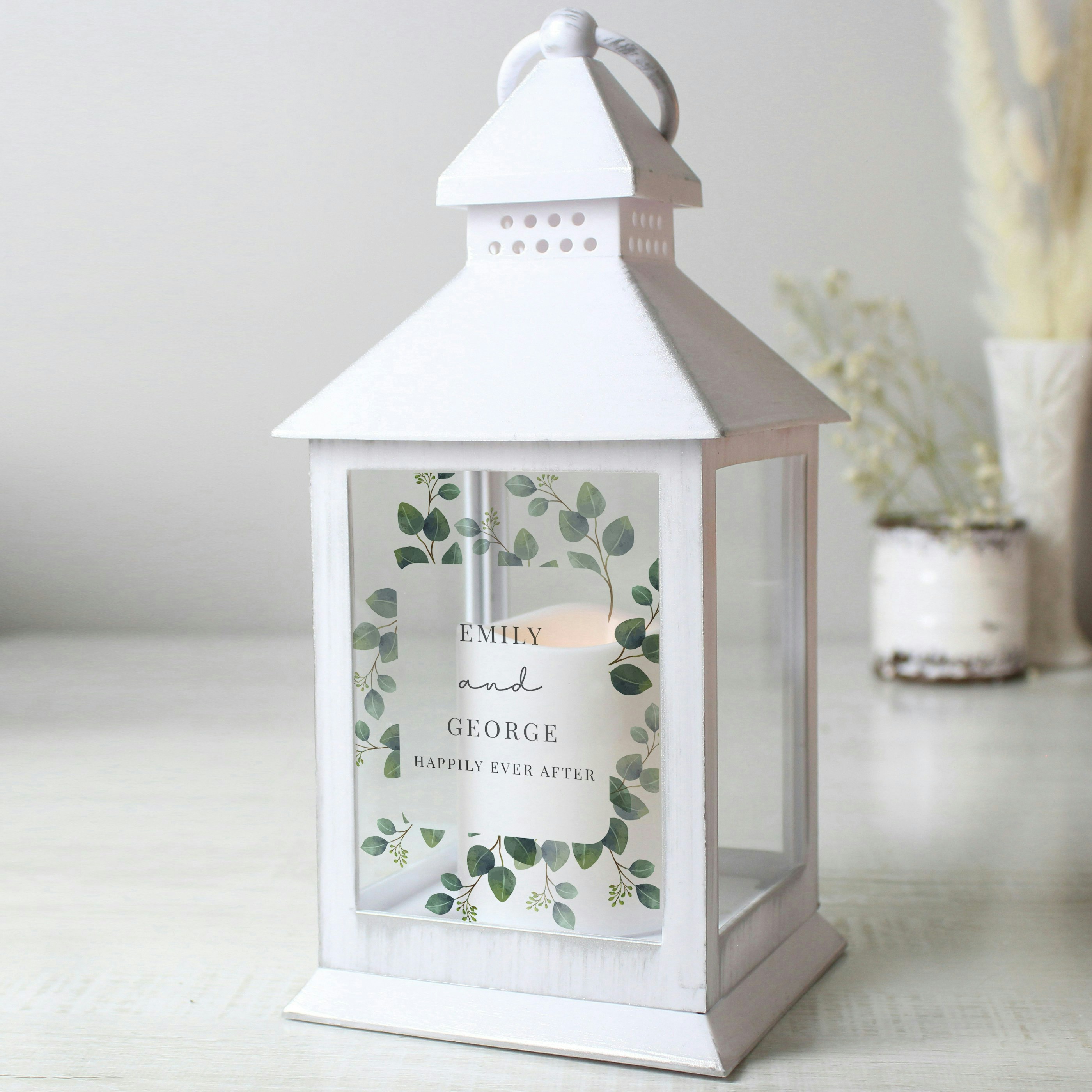 Rackhams White Personalised Botanical Wedding Lantern