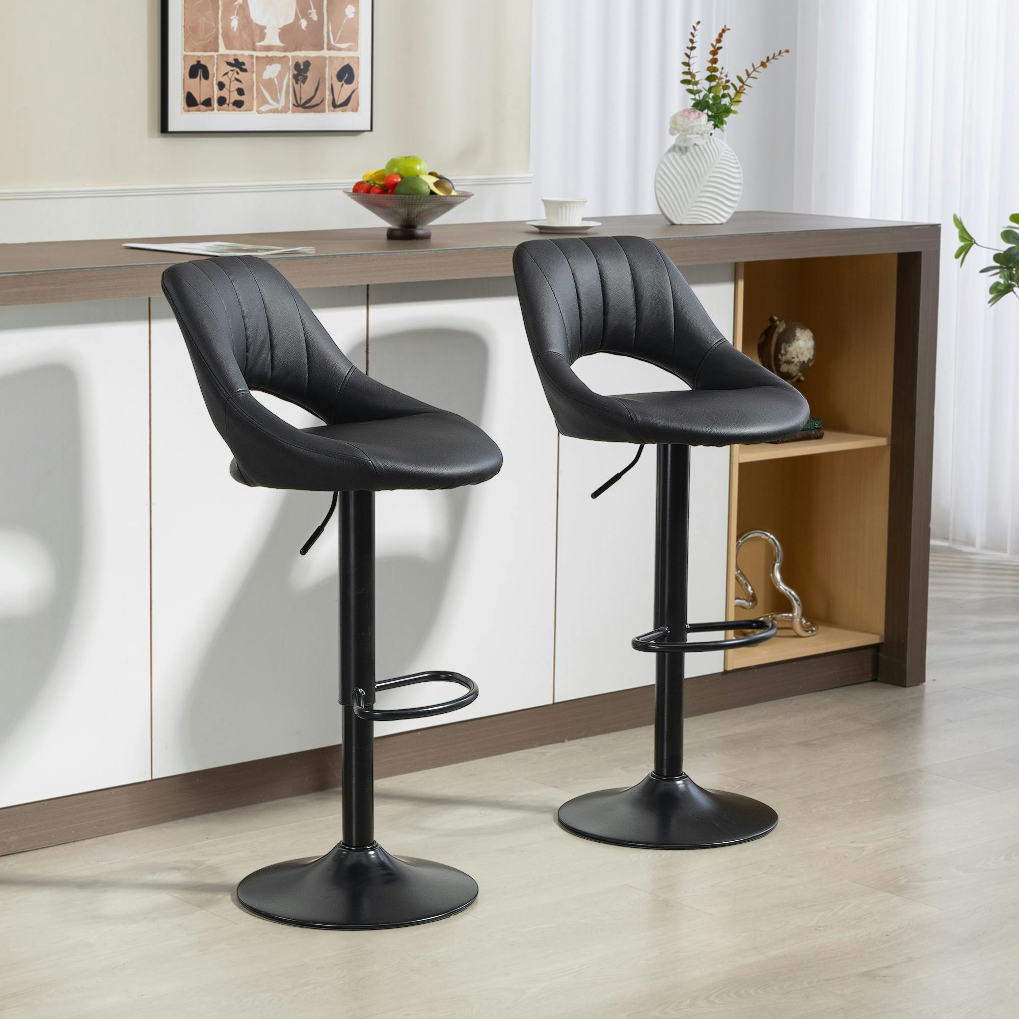Rackhams Black Barstools Set Of 2, Dining Stools With Backrest And Footrest,