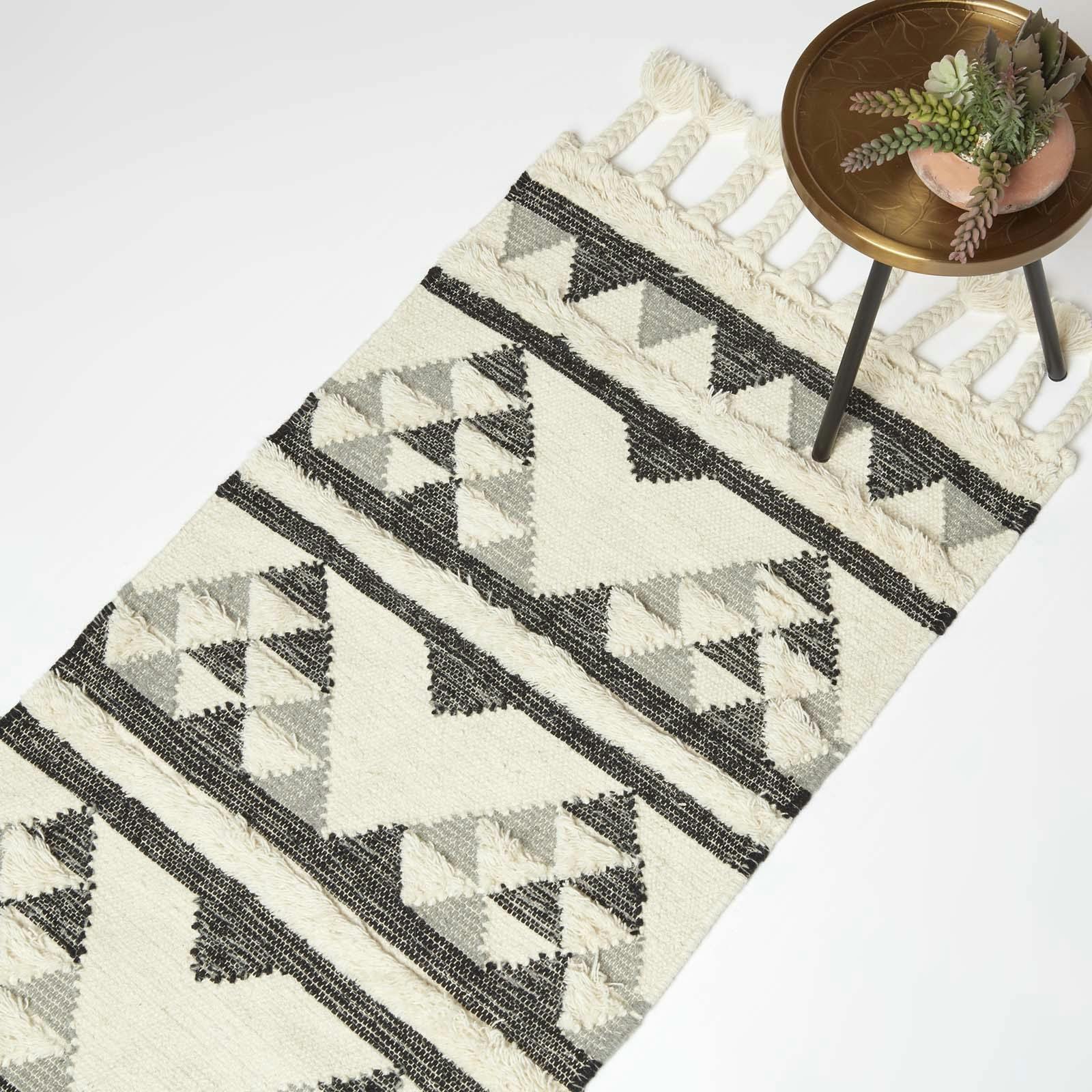 Rackhams Black/Grey Kota & Kilim Wool Rug - 66 X 200 Cm