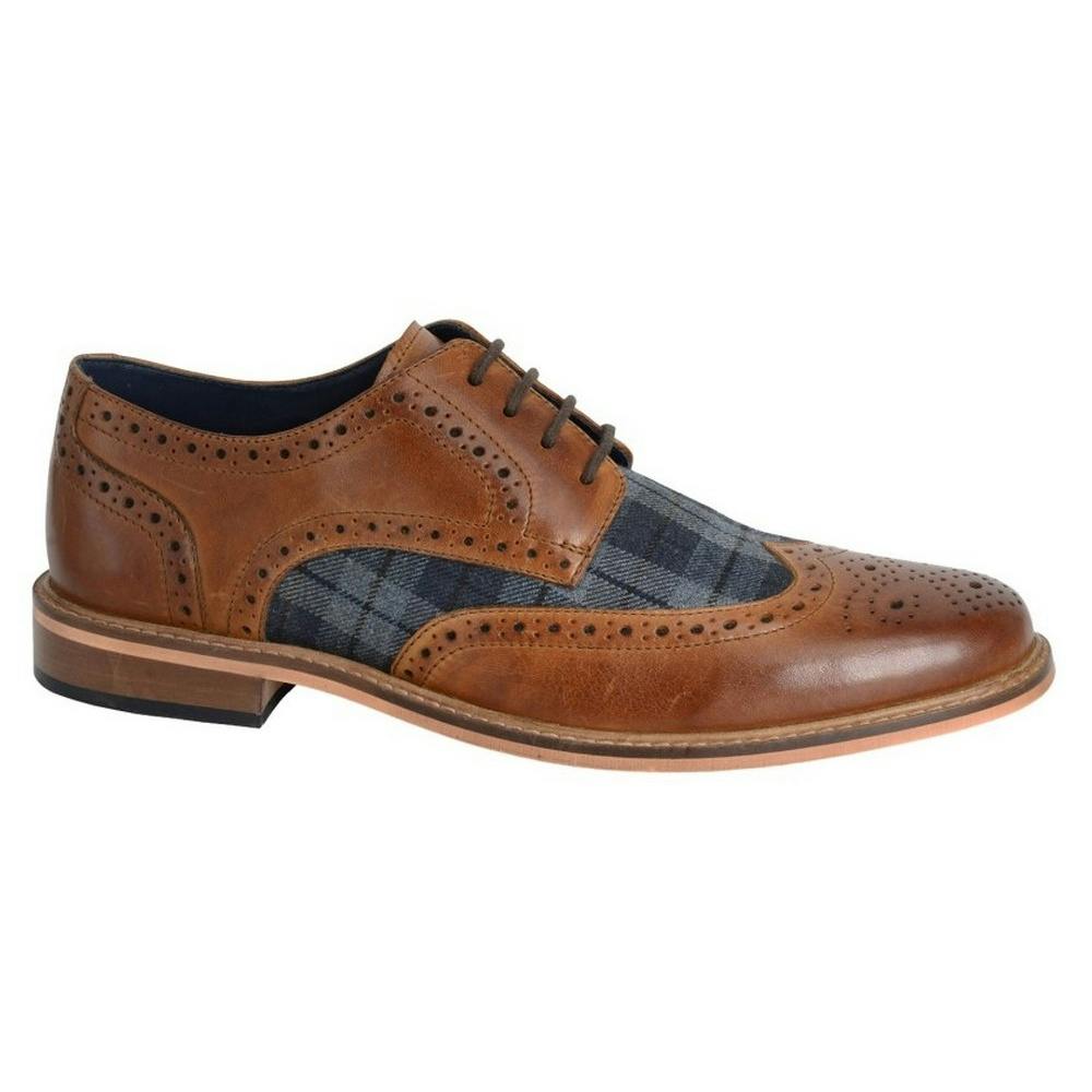 Roamers Men's Tartan Leather Brogue Detailing Gibson Shoes - Tan - Tan - 11 Uk - 100% Mixed