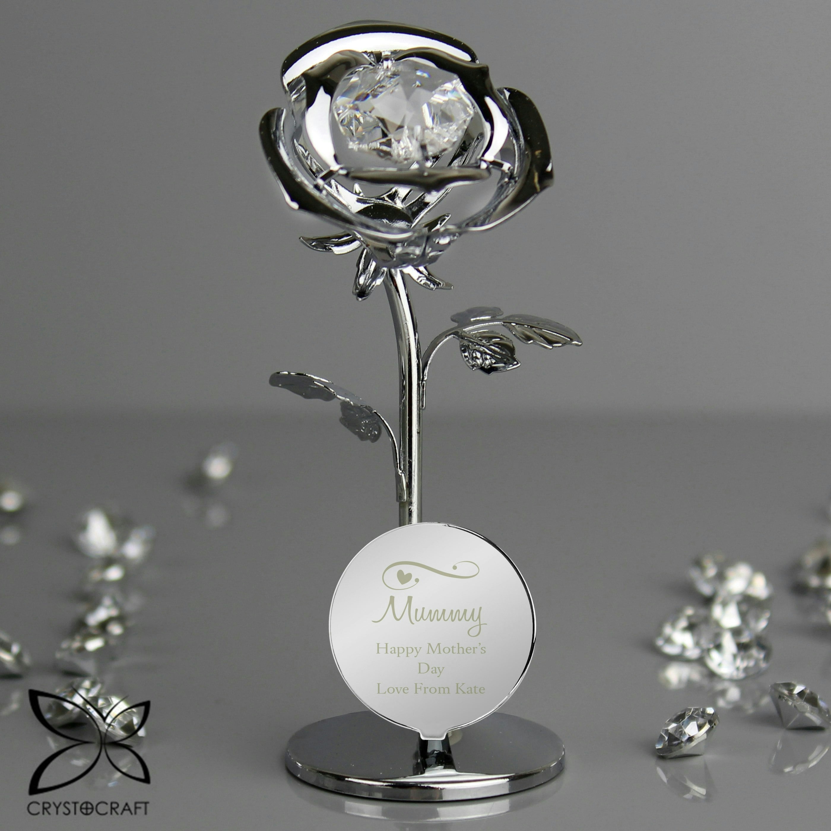 Personalised Memento Company Silver Personalised Swirls & Hearts Crystocraft Rose Ornament