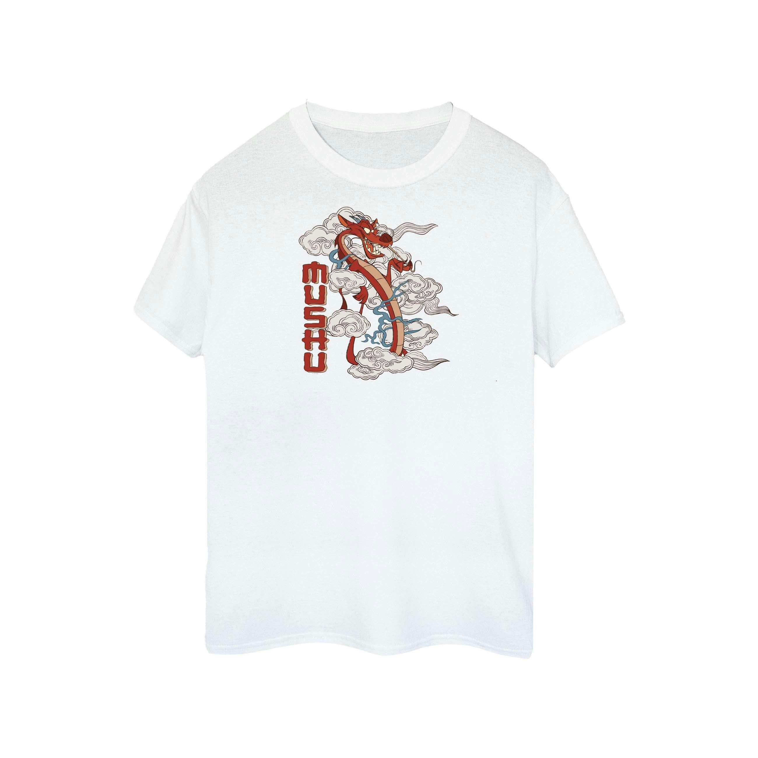 Disney Women's White Mulan Mushu Dragon Cotton Boyfriend T-Shirt - Xxl