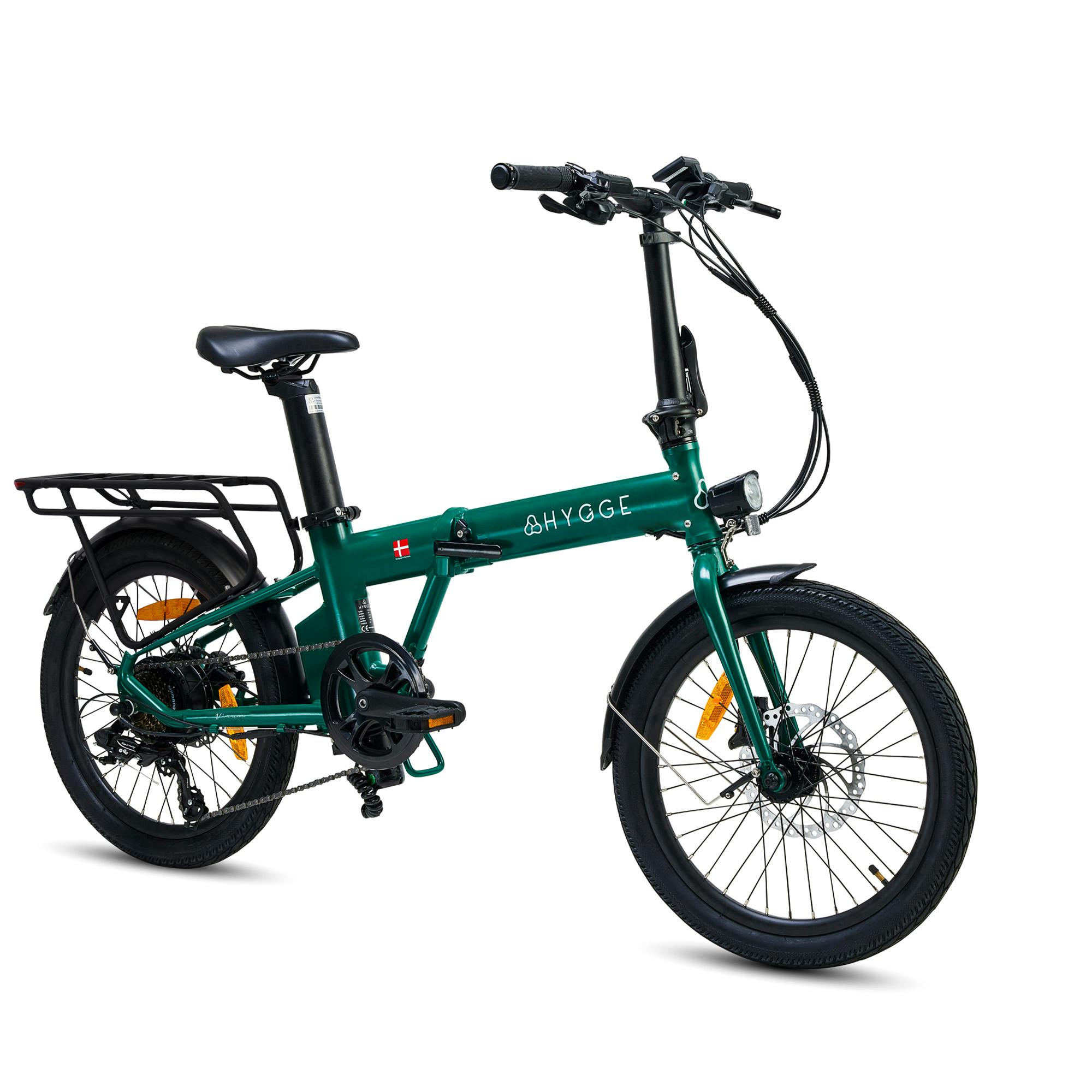 Hygge Bikes Light/Green Virum 2026 - Folding Ultra- E-Bike 36V 10Ah - British Racing - L165/W12/H91 Cm - Foldable & Compact E-Bike