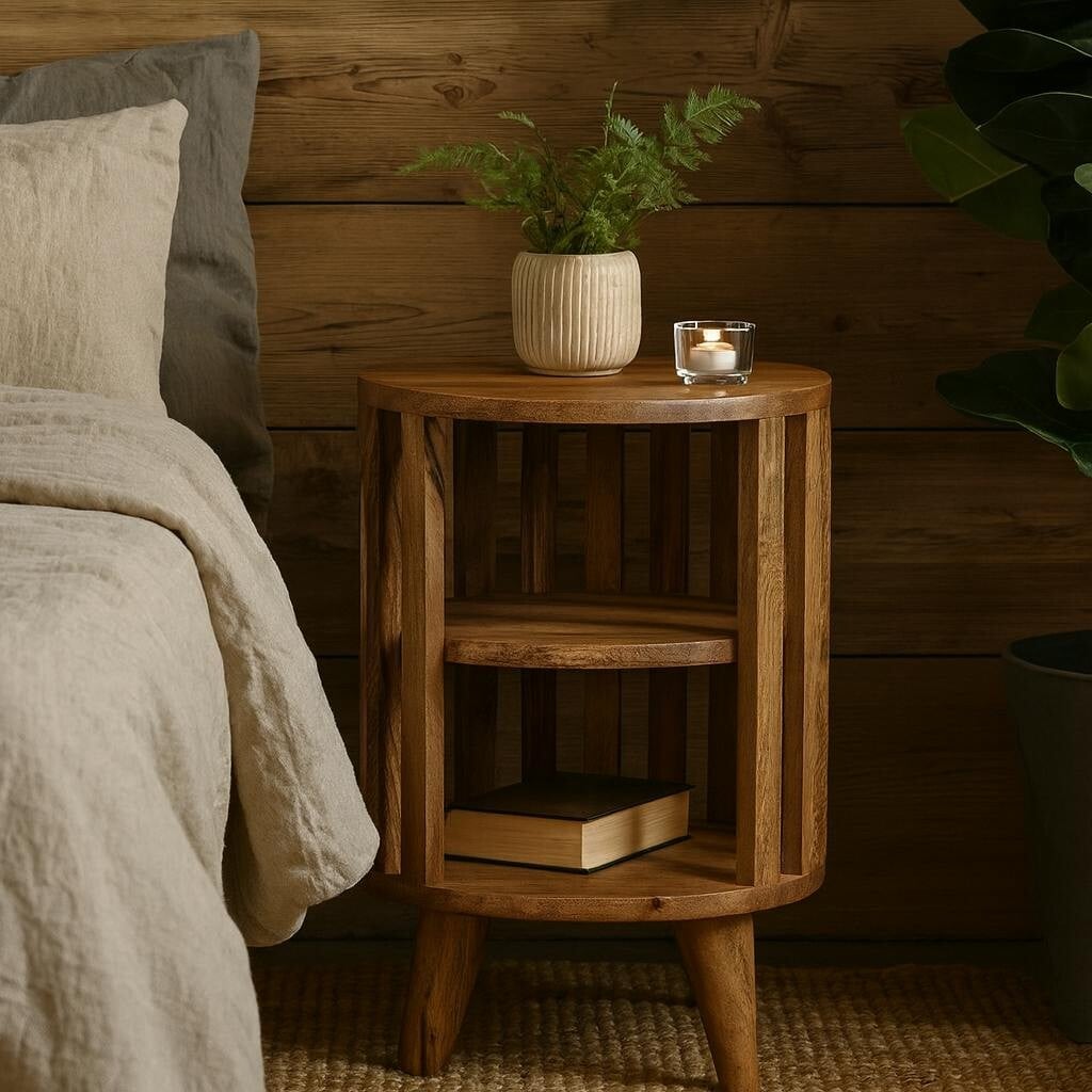Wyld Haus Light Kaiula Double Shelf Oak Mango Wood Bedside Table