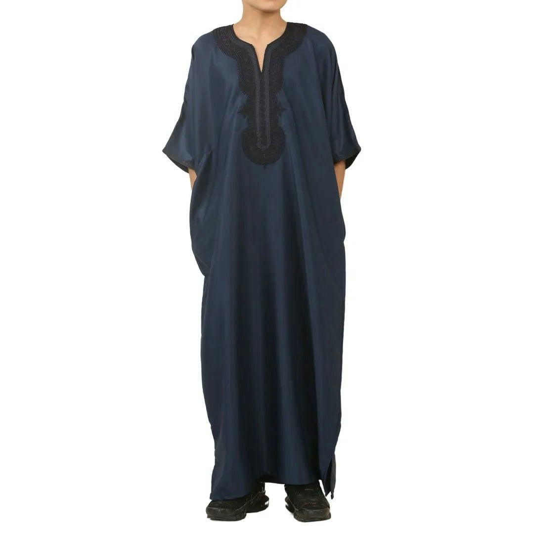 Thobez Boys Gg008 - Moroccan Thobe Short Sleeve Gandoura - Navy - 4-5 Years