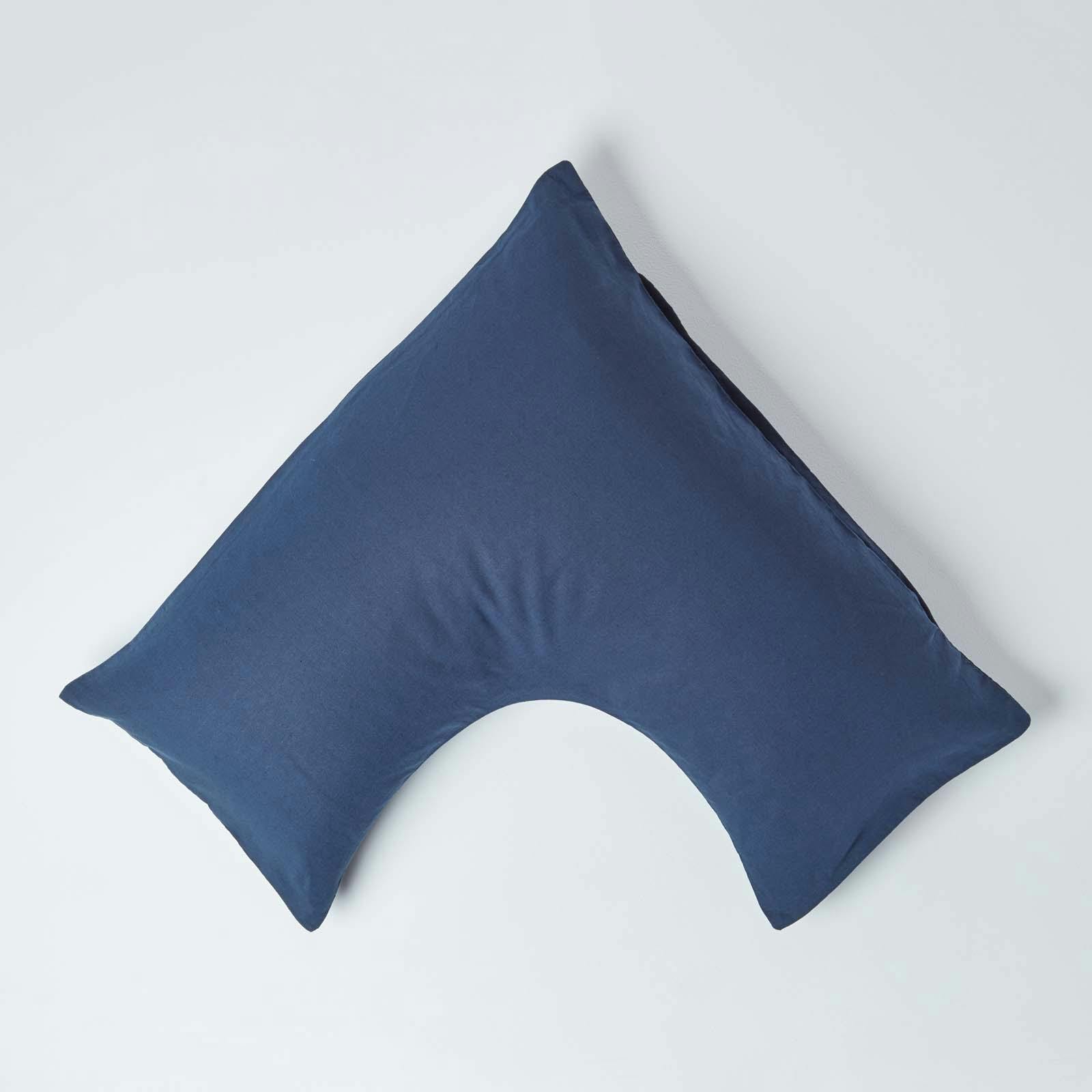 Homescapes Blue French Flax Linen V Shaped Pillowcase - Navy