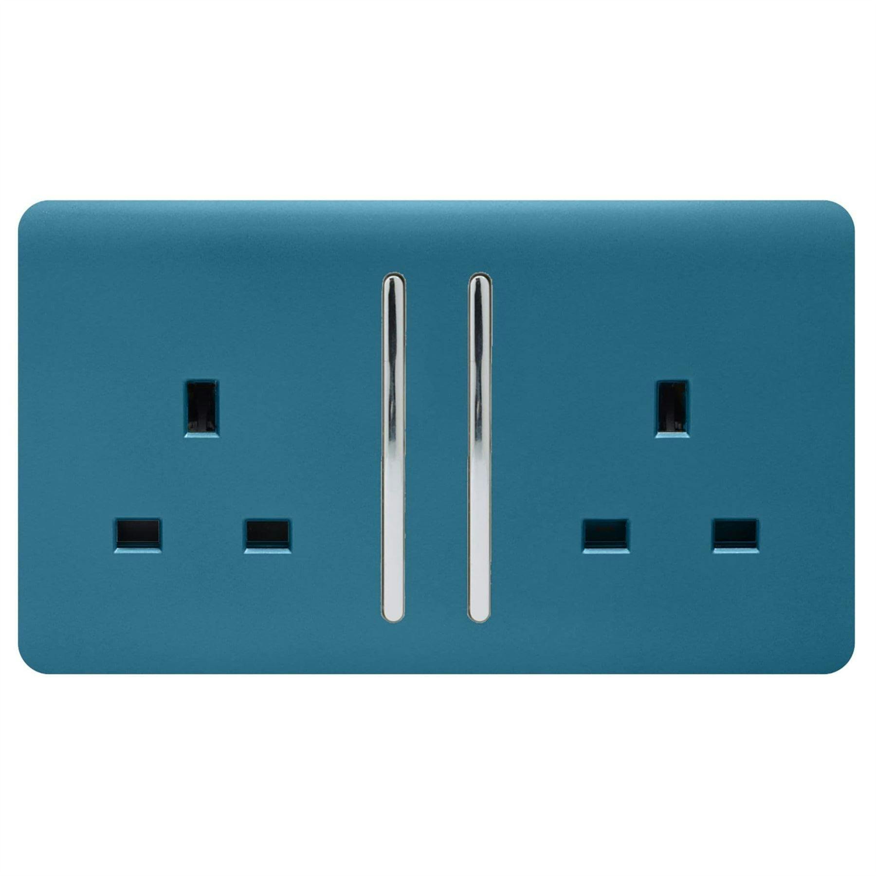 Trendi Switch Blue 2 Gang Long Switched Plug Socket In Ocean