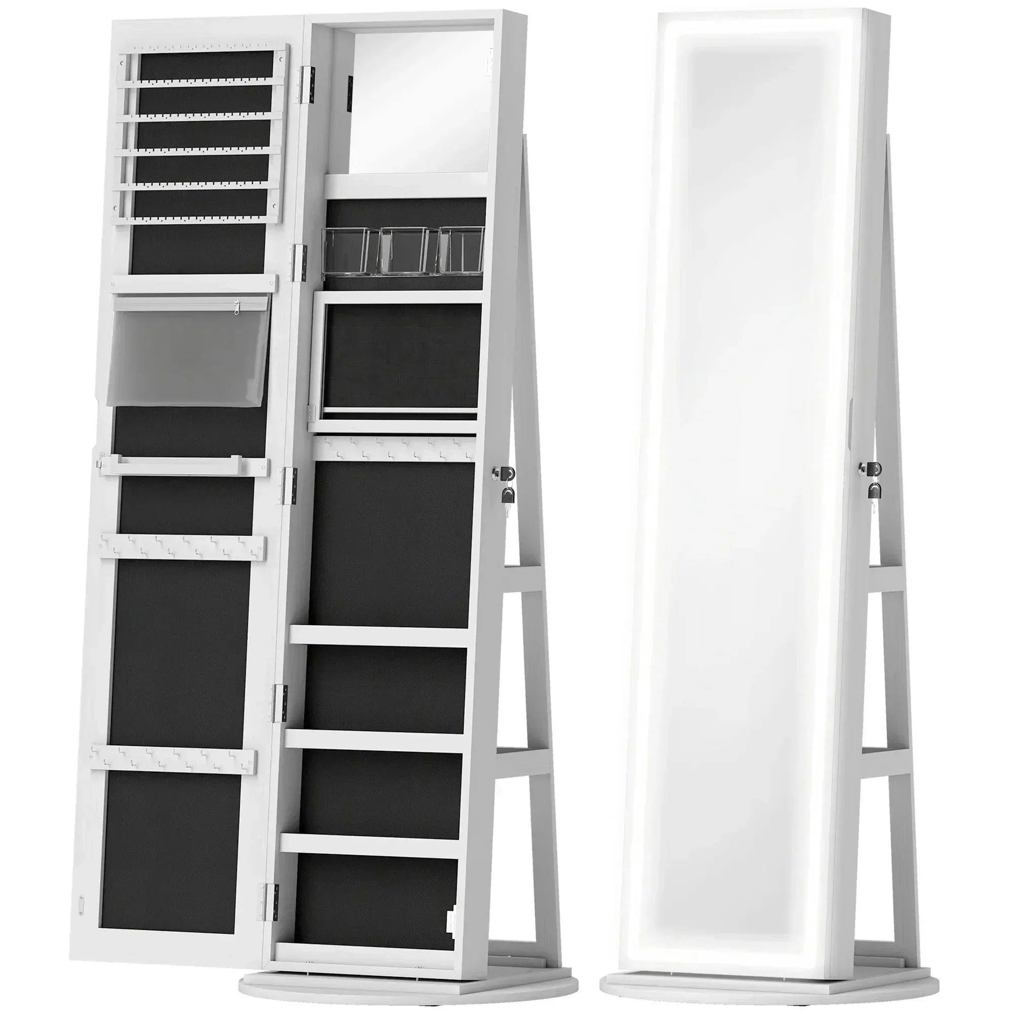 Homcom White 360° Swivel Jewellery Cabinet, Full Length Mirror With Storage, - 55W X 55D X 158.5H Cm - Modern - Image 2