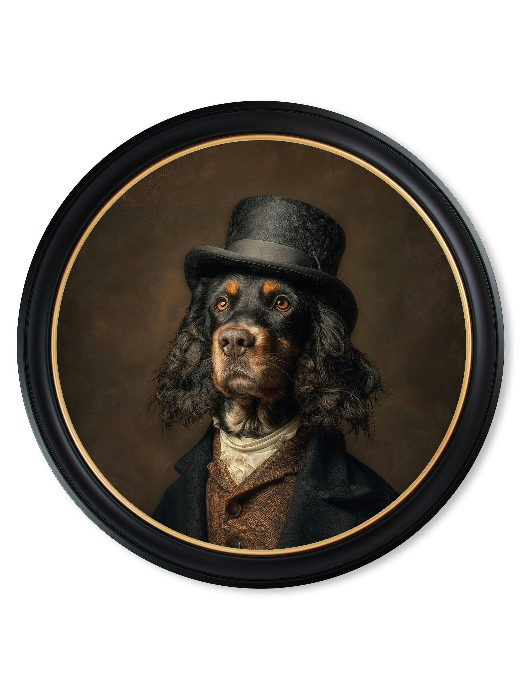Rackhams Brown/Black/Amber Duke Gordy Of Tails - Gentleman Gordon Setter Oxford Round Frame - 96 X 96Cm