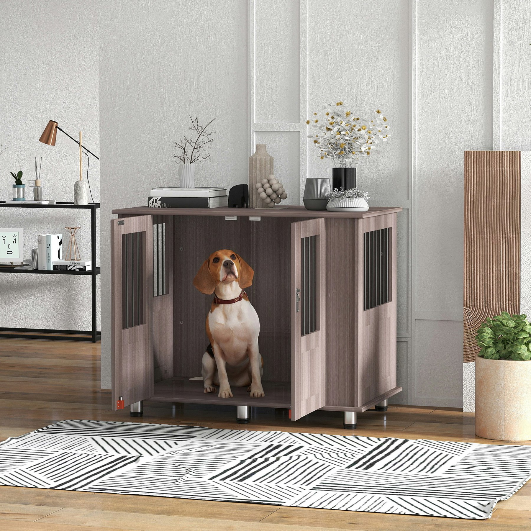 PAWHUT Dog Crate Kennel Cage for Dog, Indoor End Table, Purple | Size: Large - Image 2