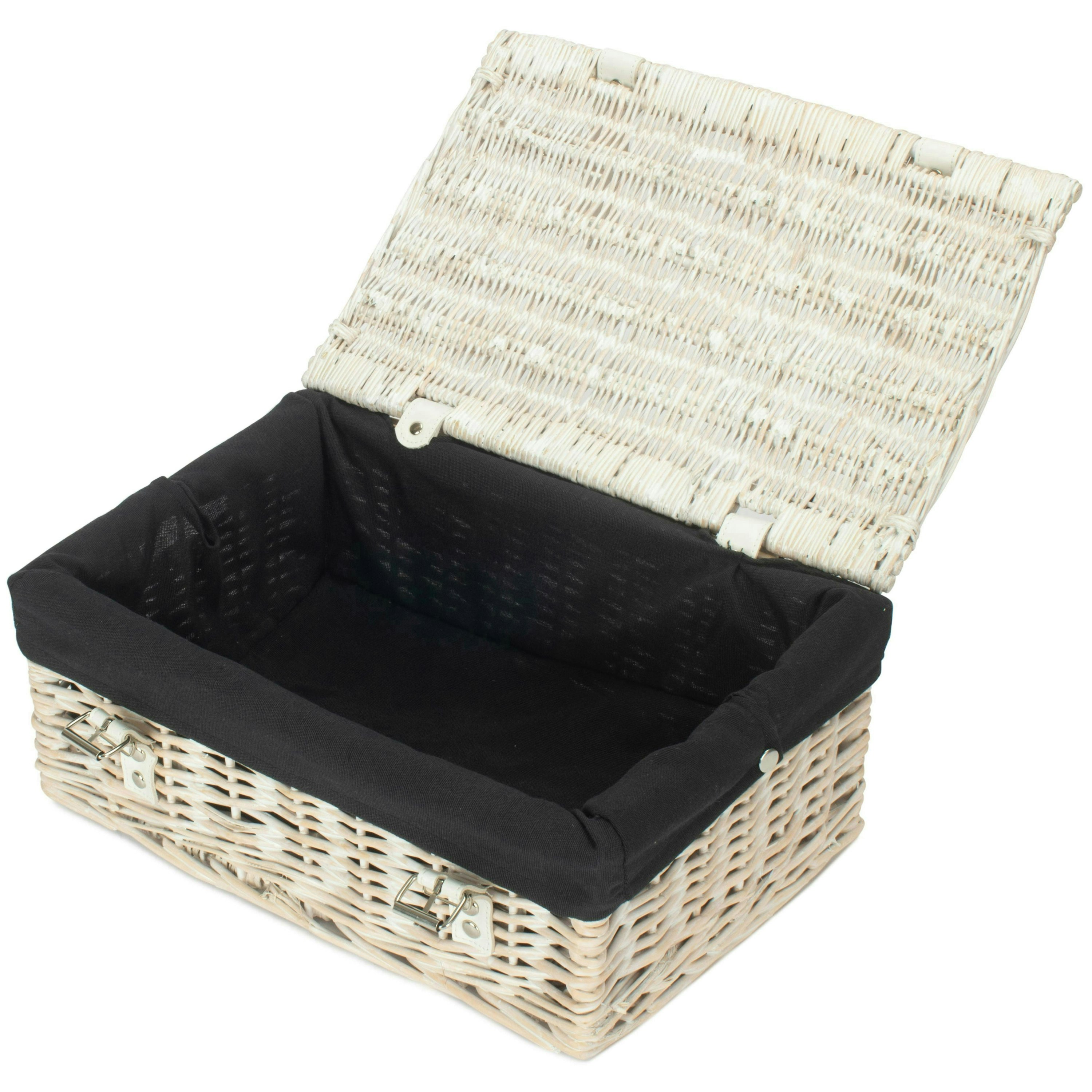 Rackhams Black 35Cm Whitewash Willow Wicker Picnic Basket