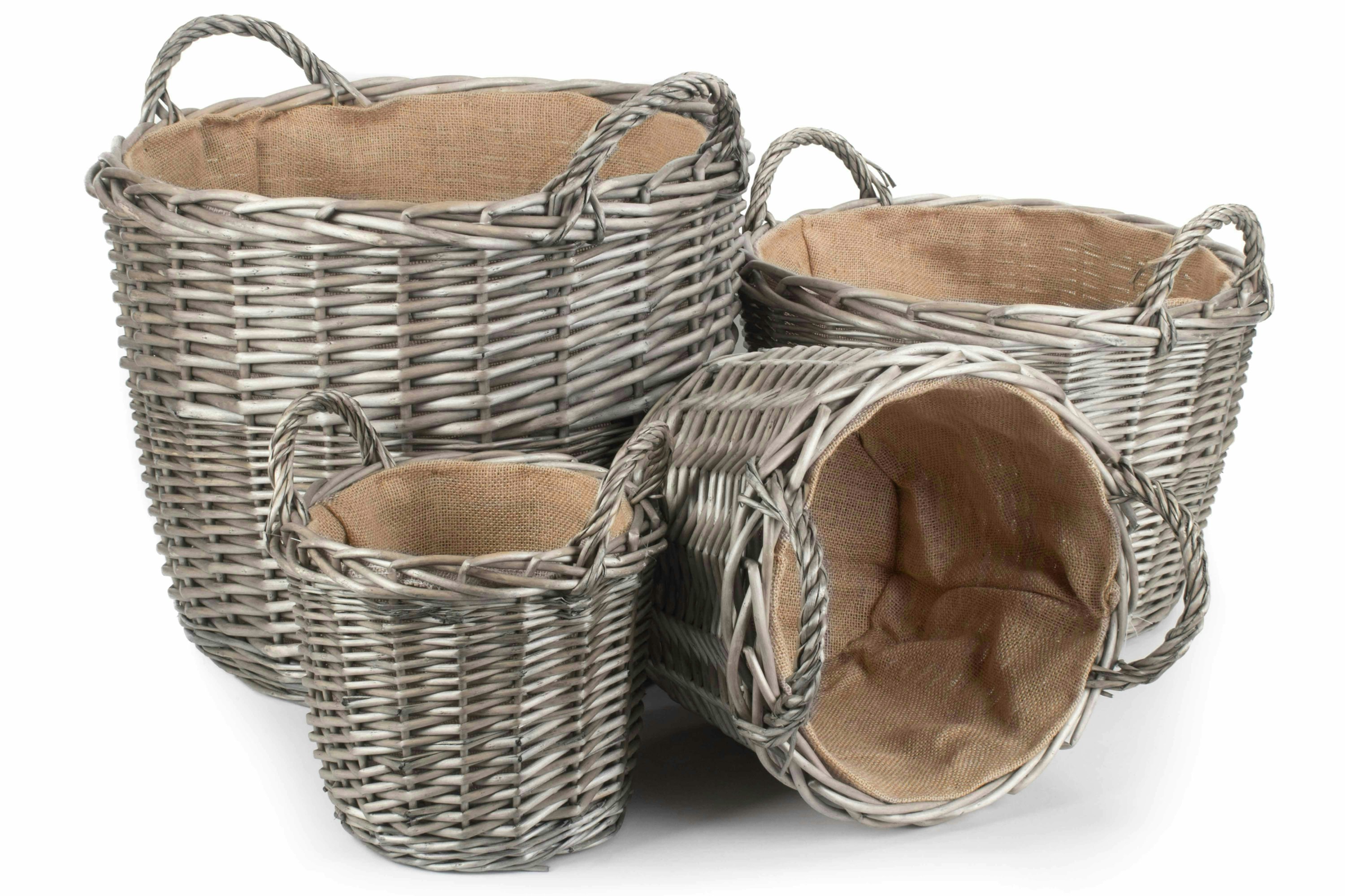 Red Hamper Red/Brown Hamper Round Antique Wash Finish Wicker Lined Wicker Log Basket - Set Of 4