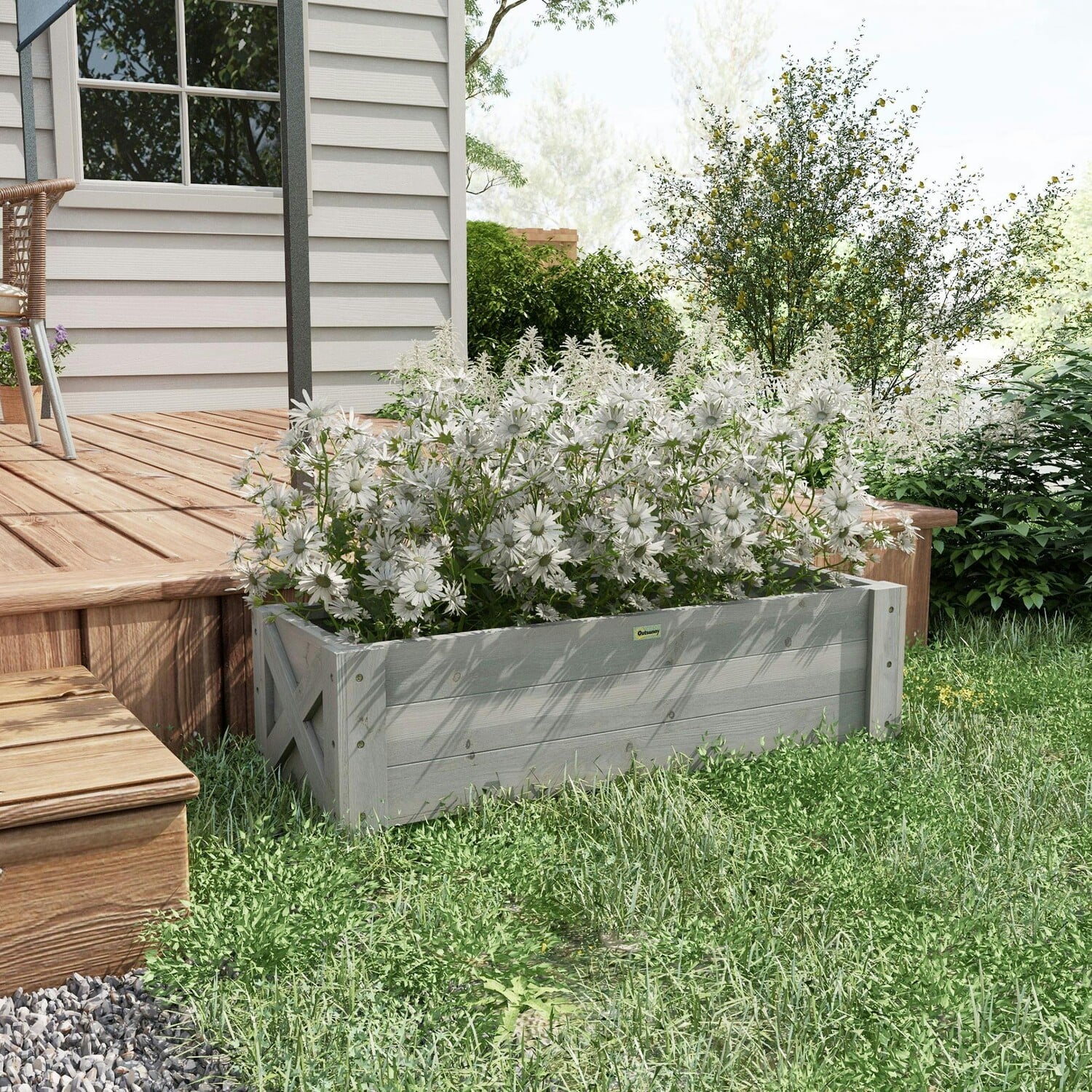 Rackhams Wooden Garden Raised Bed Planter Grow Containers Pot, 100X36.5x36cm