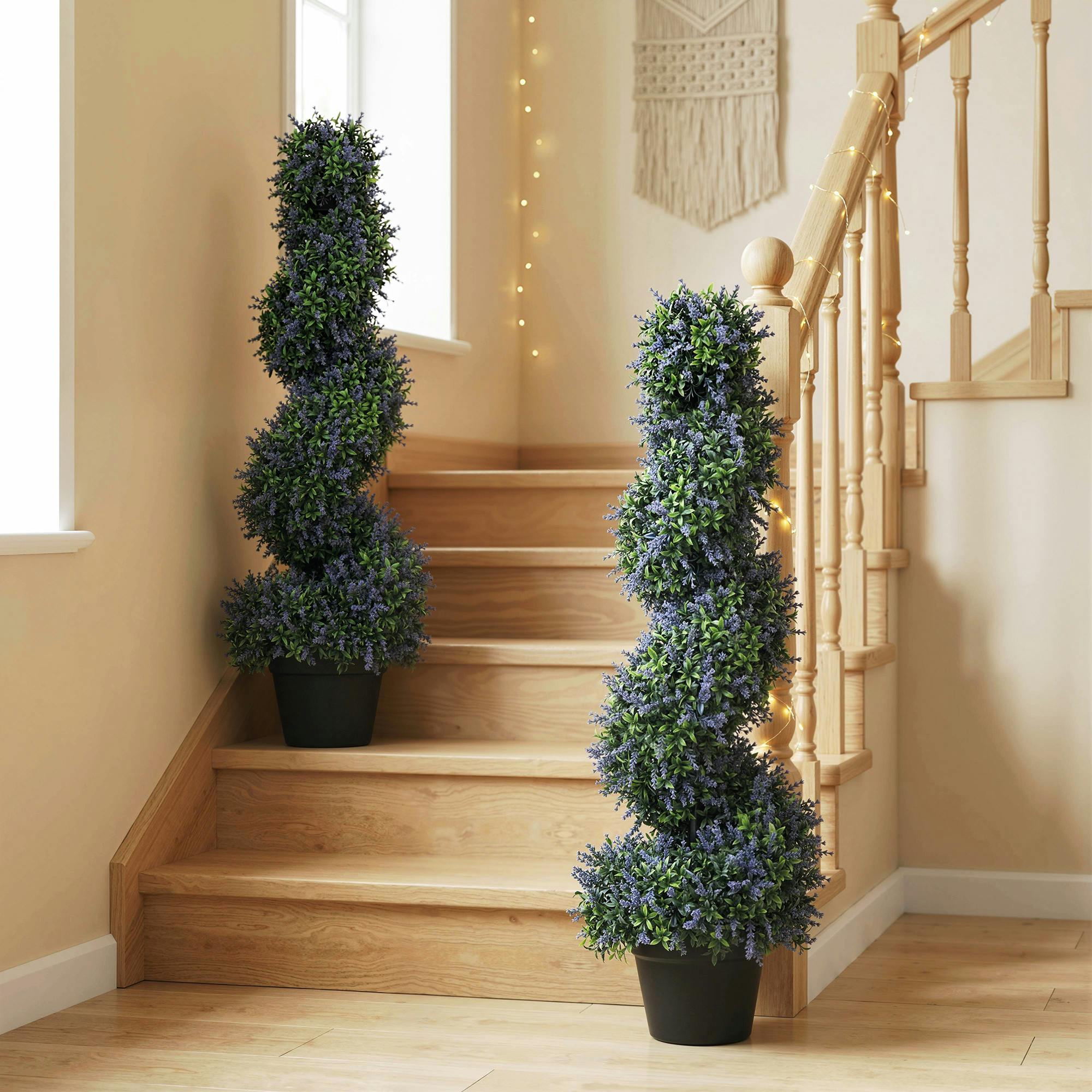 Homcom Lavender Artificial Topiary Tree With 315 Leaves And 315 Flowers, Set Of 2 - 17.5 X 17.5 X 90 Cm - 2 - Pe, Metal, Cement - Image 5