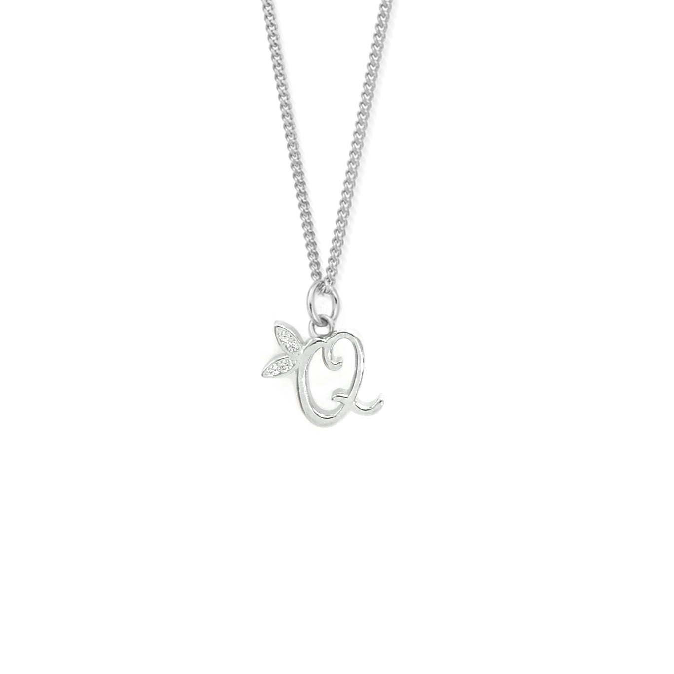 Say It With Silver Dainty Winged Initial Charm Necklace - Sterling - Q
