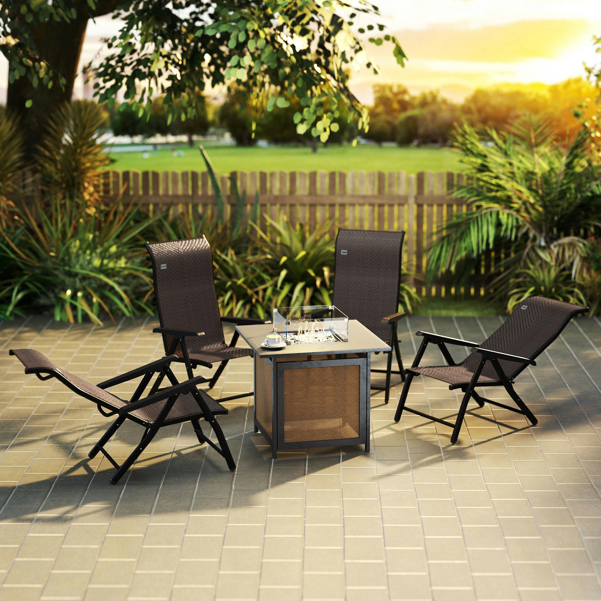 Rackhams Brown Set Of 2 Outdoor Rattan Folding Chair Set W/ Adjustable Backrest