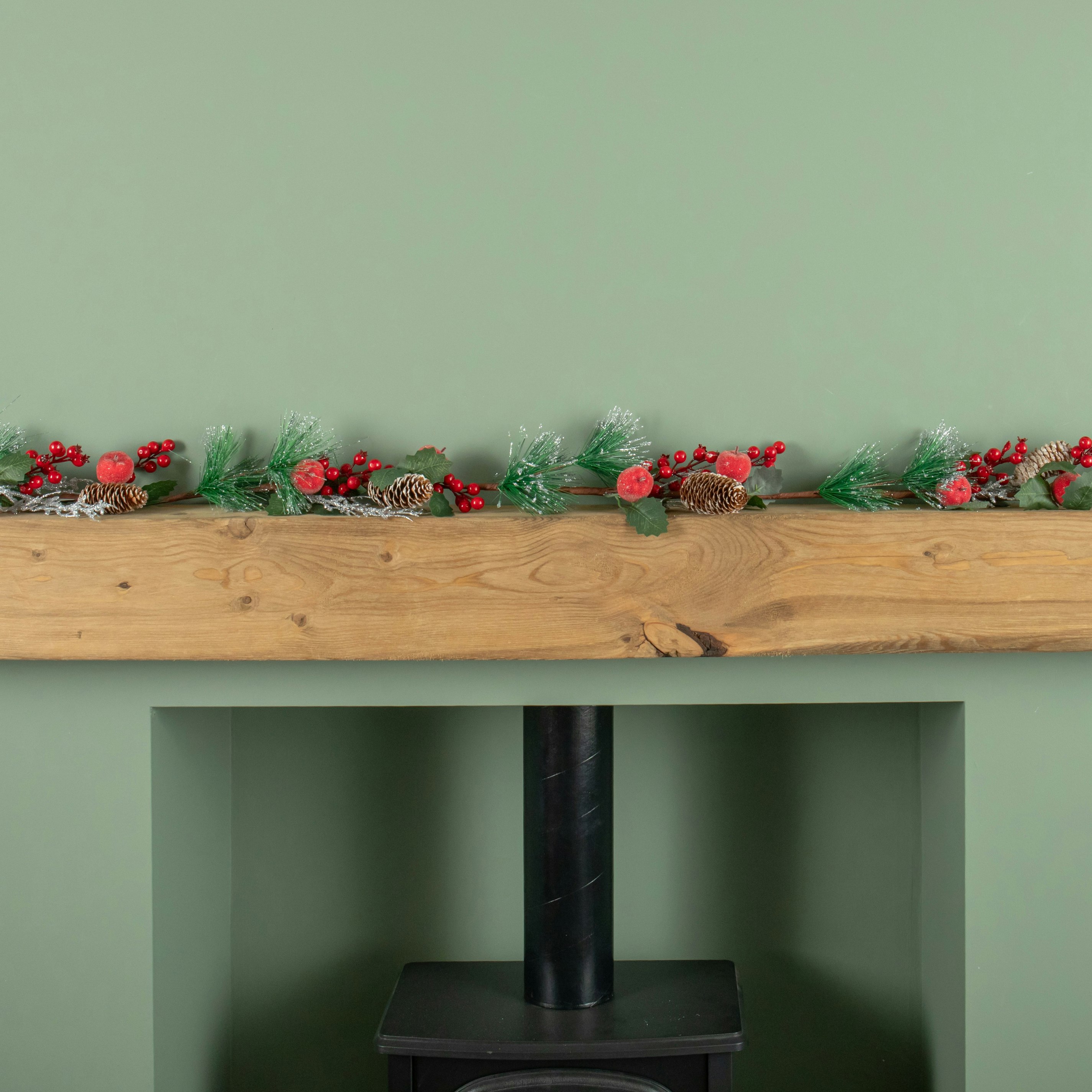 Rackhams Red 1.5M (150Cm) Christmas Garland With Berries, Frosted Apples And Pinecones