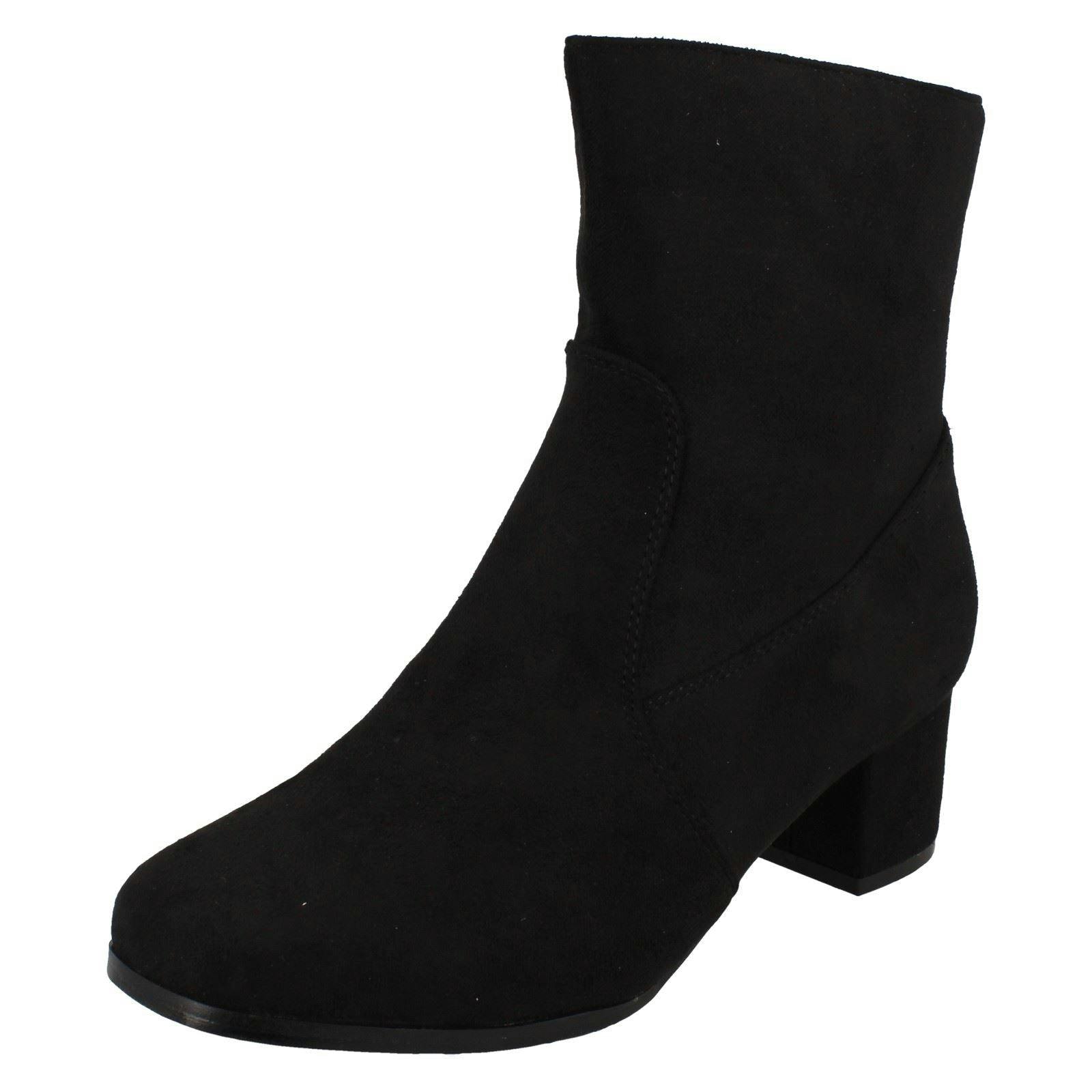Spot On Women's Black Wide Fit Ankle Boots F51086 - Microfibre - Uk 7