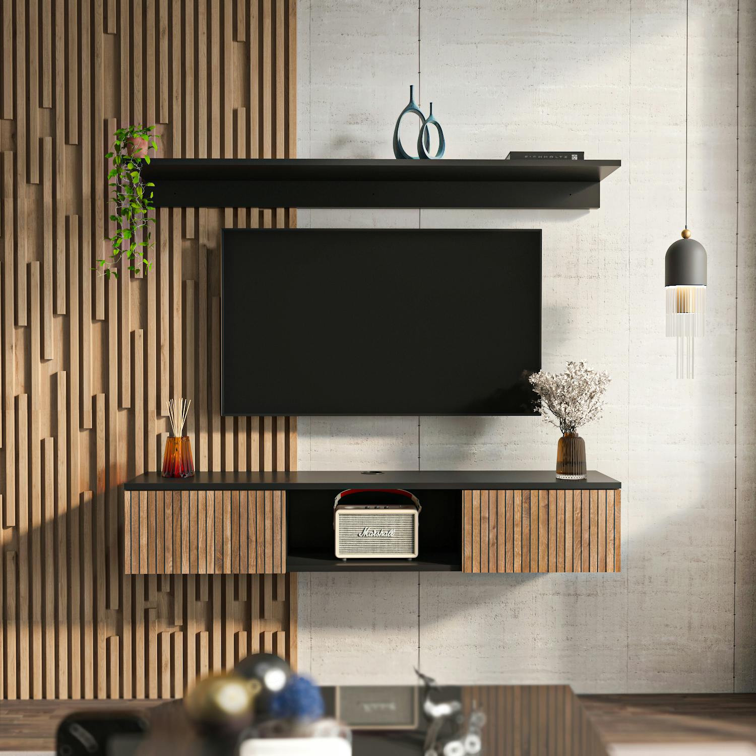 Rackhams Black Elia Modern Tv Stand Tv Cabinet For Tv's Up To 60" - Alina
