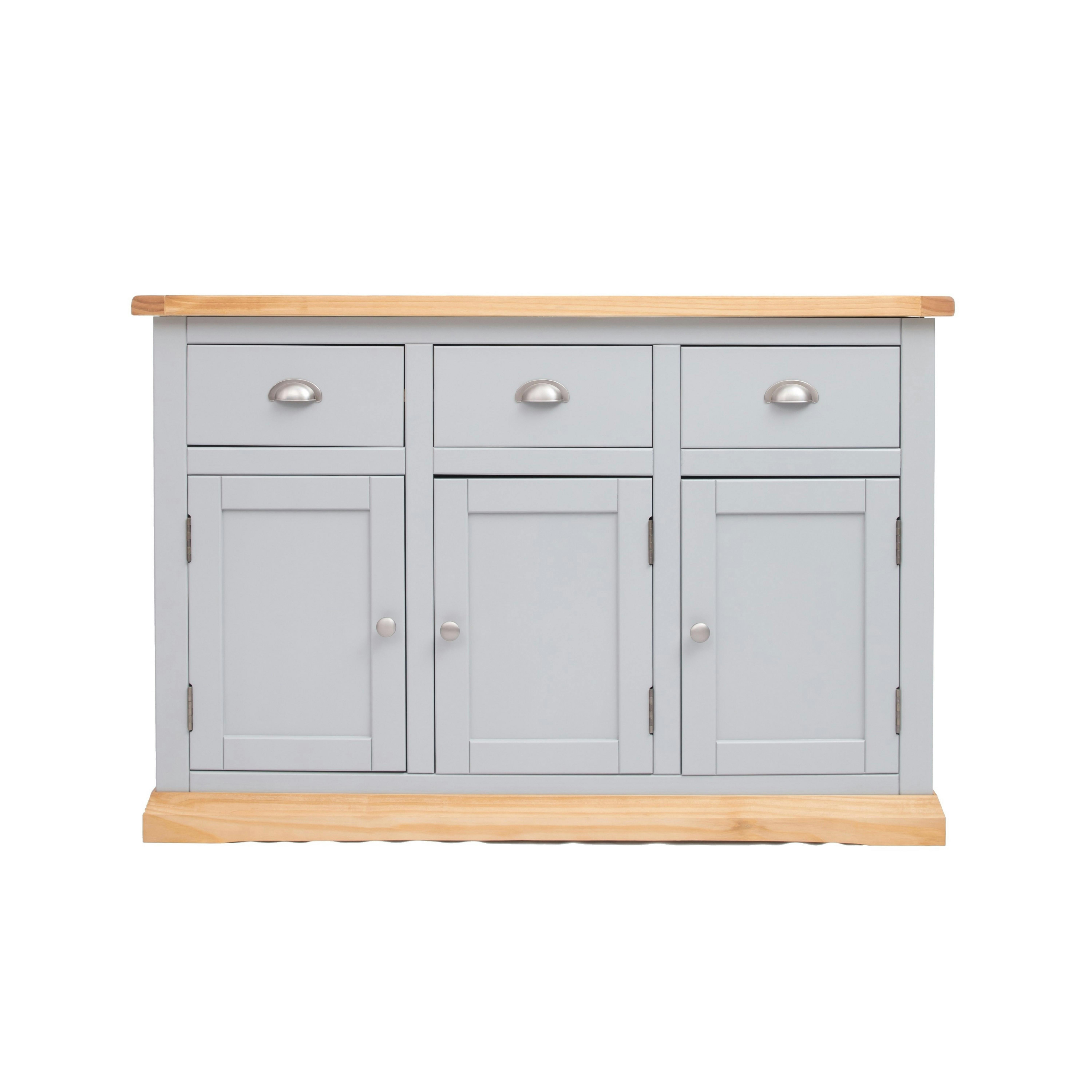 Rackhams Light/Grey Bomporto 3 Drawer 3 Door Sideboard Chrome Cup Handle