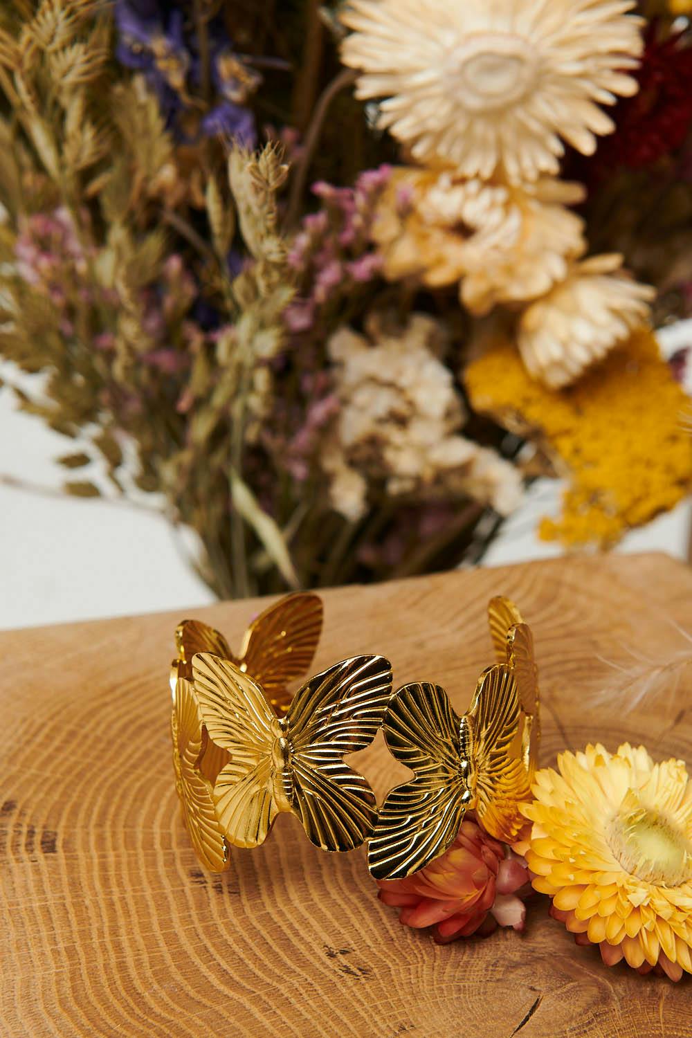 Izabel London Light Butterfly Metallic Texture Wide Bracelet