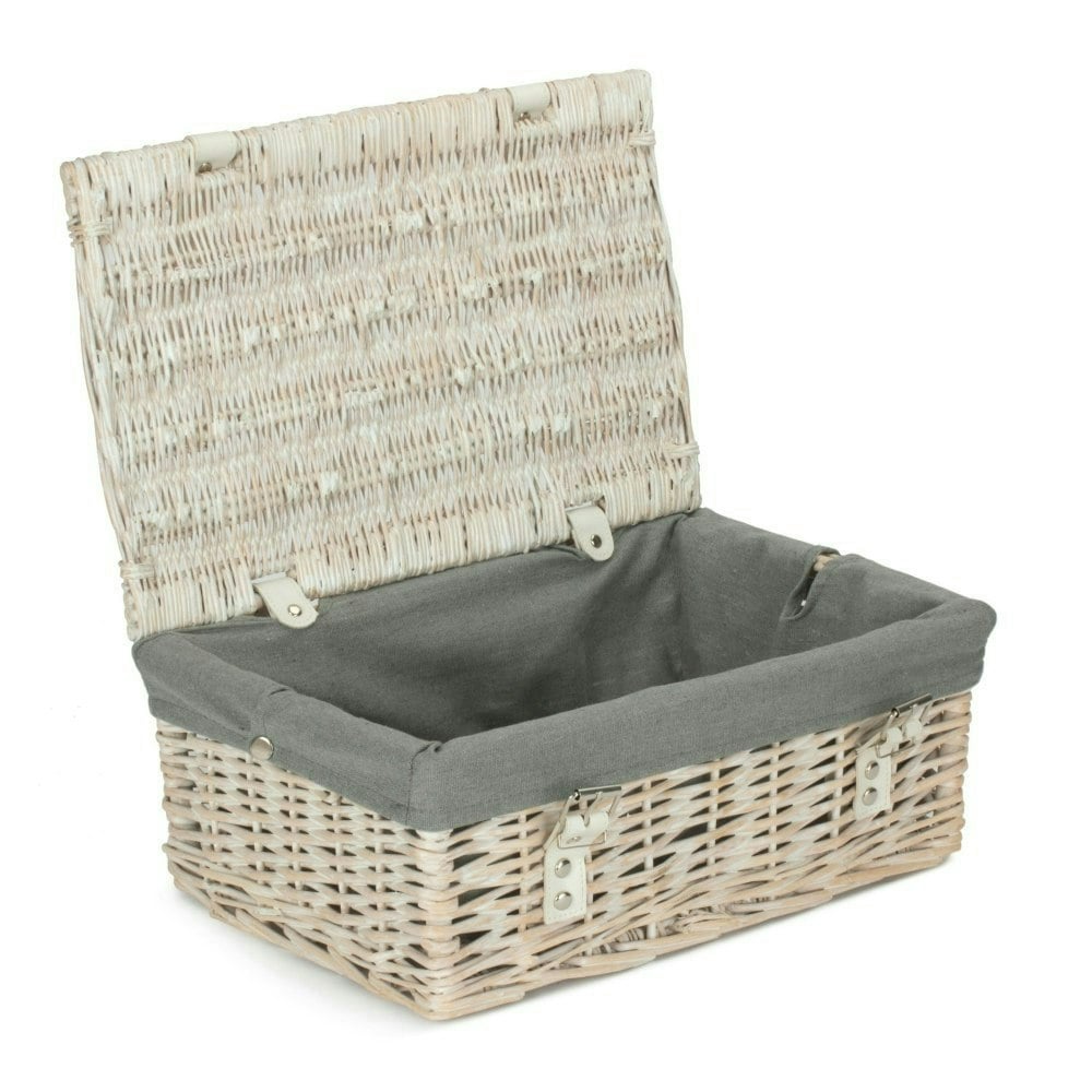 Rackhams Grey 35Cm Whitewash Willow Wicker Picnic Basket