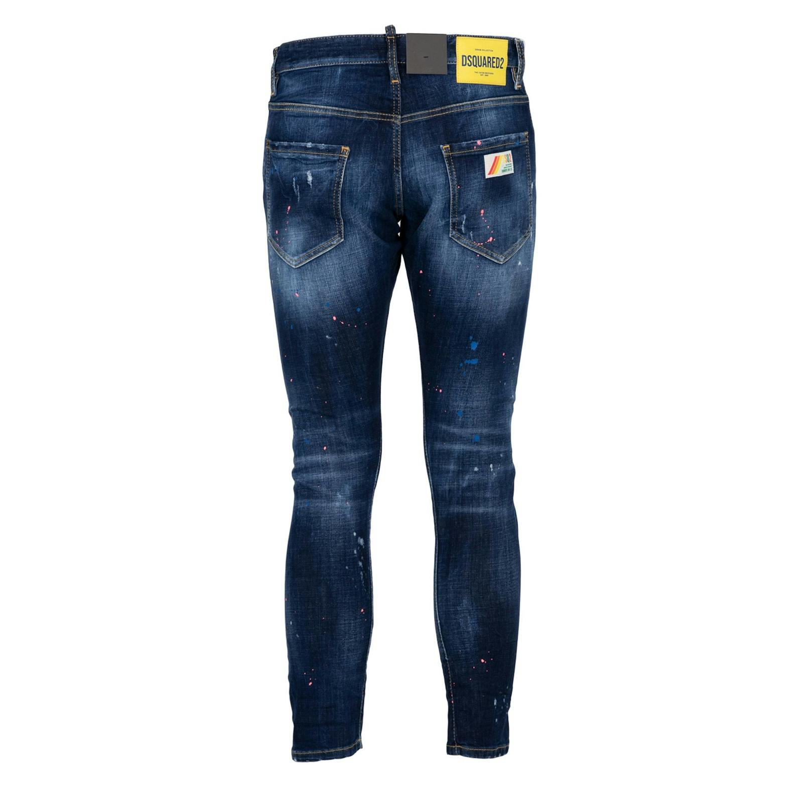 Dsquared Dark/Blue Neon Splash Ripped Cool Guy Jeans In - W30