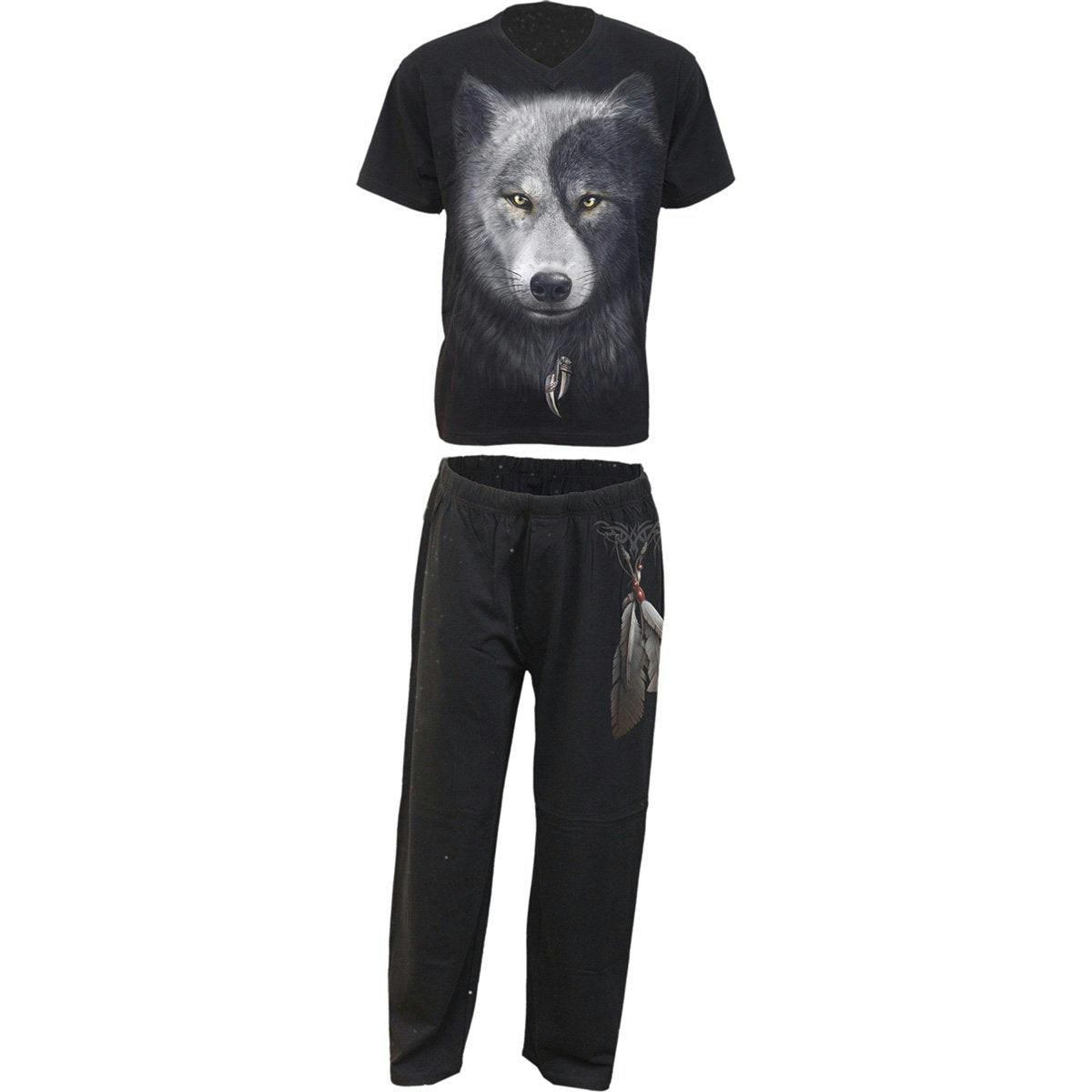 Spiral Direct Men's Light/Dark Wolf Chi - 4Pc Gothic Pyjama Set - S