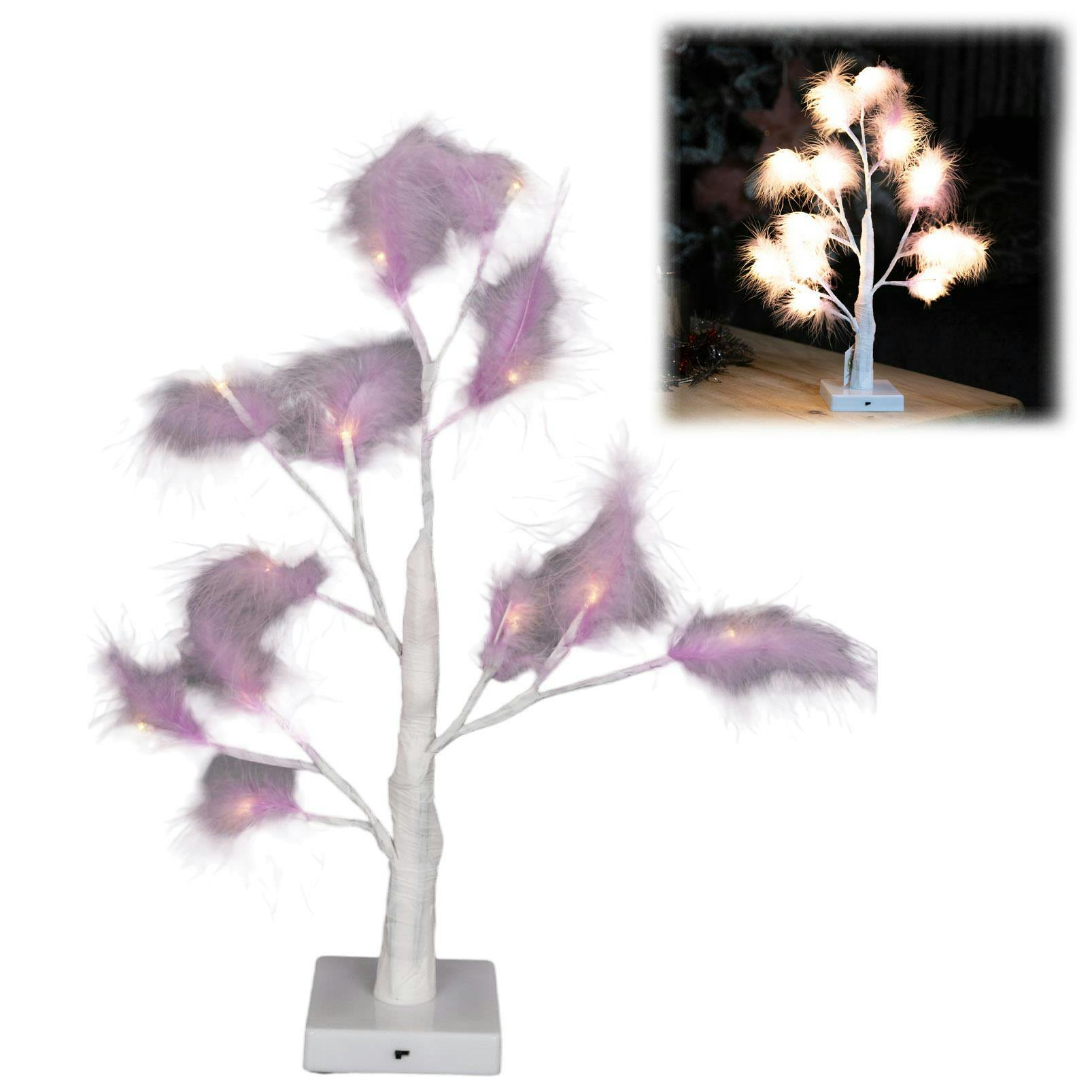 Rackhams Purple/White/Light 55Cm Feather Tree Table Lamp With Warm Leds, Battery-Operated Decorative - 2 Pack - Warm - Artificial Christmas Tree