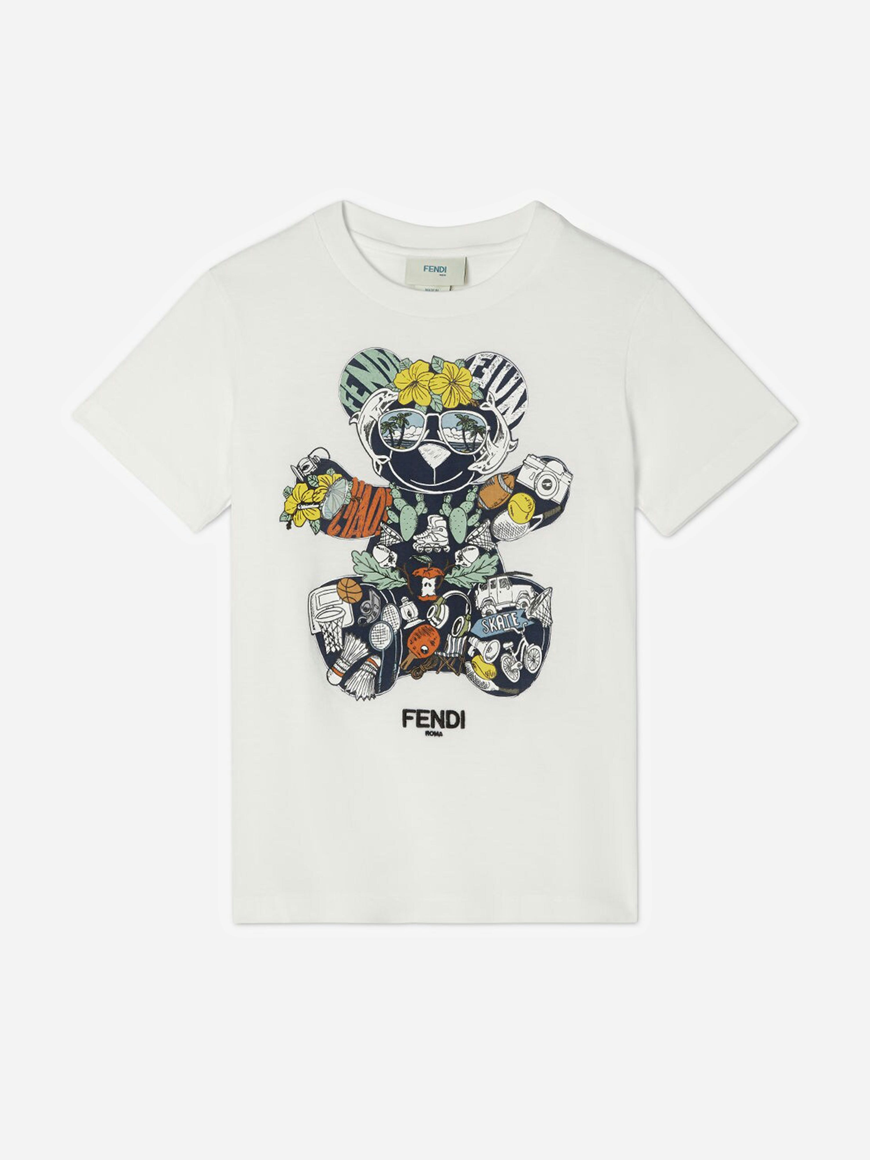 Fendi Kids Boys White Fendi Teddy Bear T-Shirt In - 4 Yrs