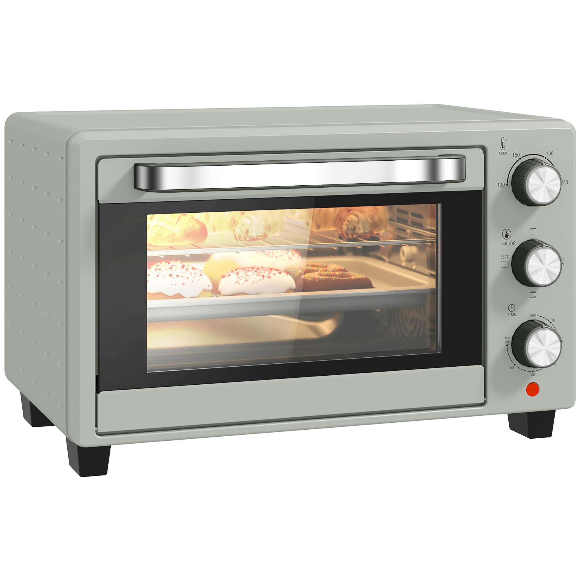 Homcom Silver Mini Oven Electric Grill W/ Adjustable Temp Timer 1400W 21L