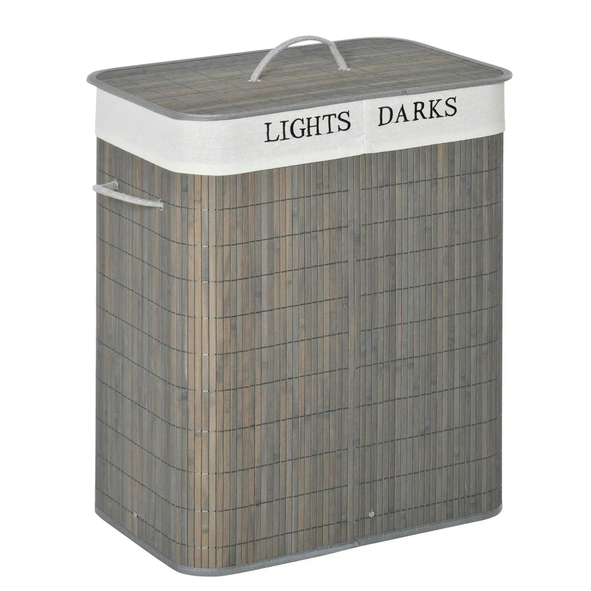 B&Q - 2 Section Collapsible Laundry Hamper Lid Removable LiningGrey - Image 5