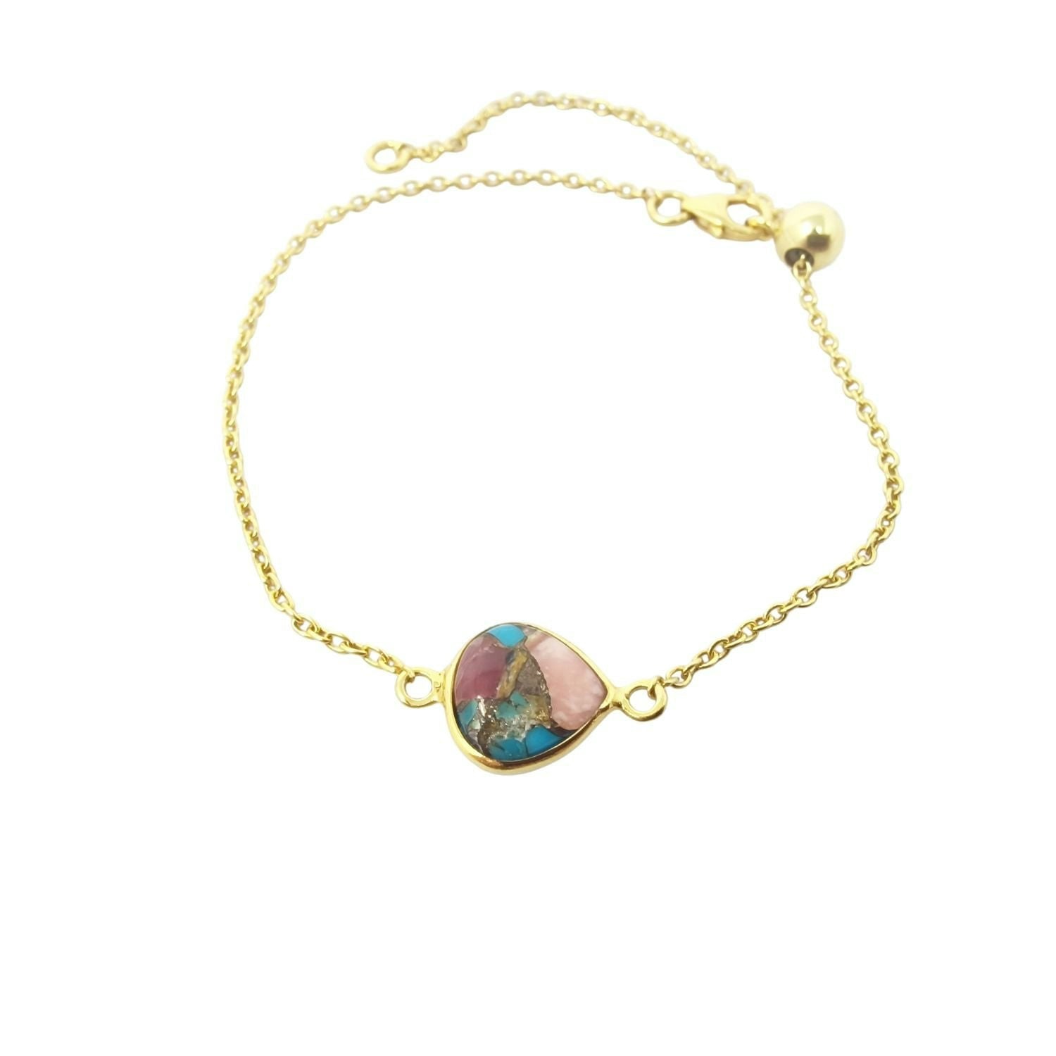 Harfi Gold/Pink/Turquoise 18Ct Vermeil Opal And Adjustable Bracelet