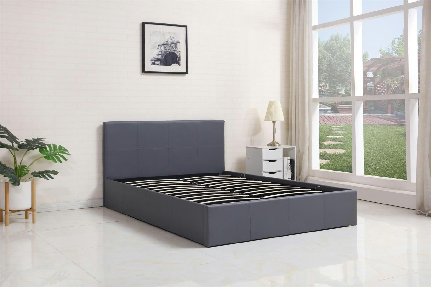 Rackhams Grey Ottoman Storage Bed 3Ft Single Leather Bedroom Furniture
