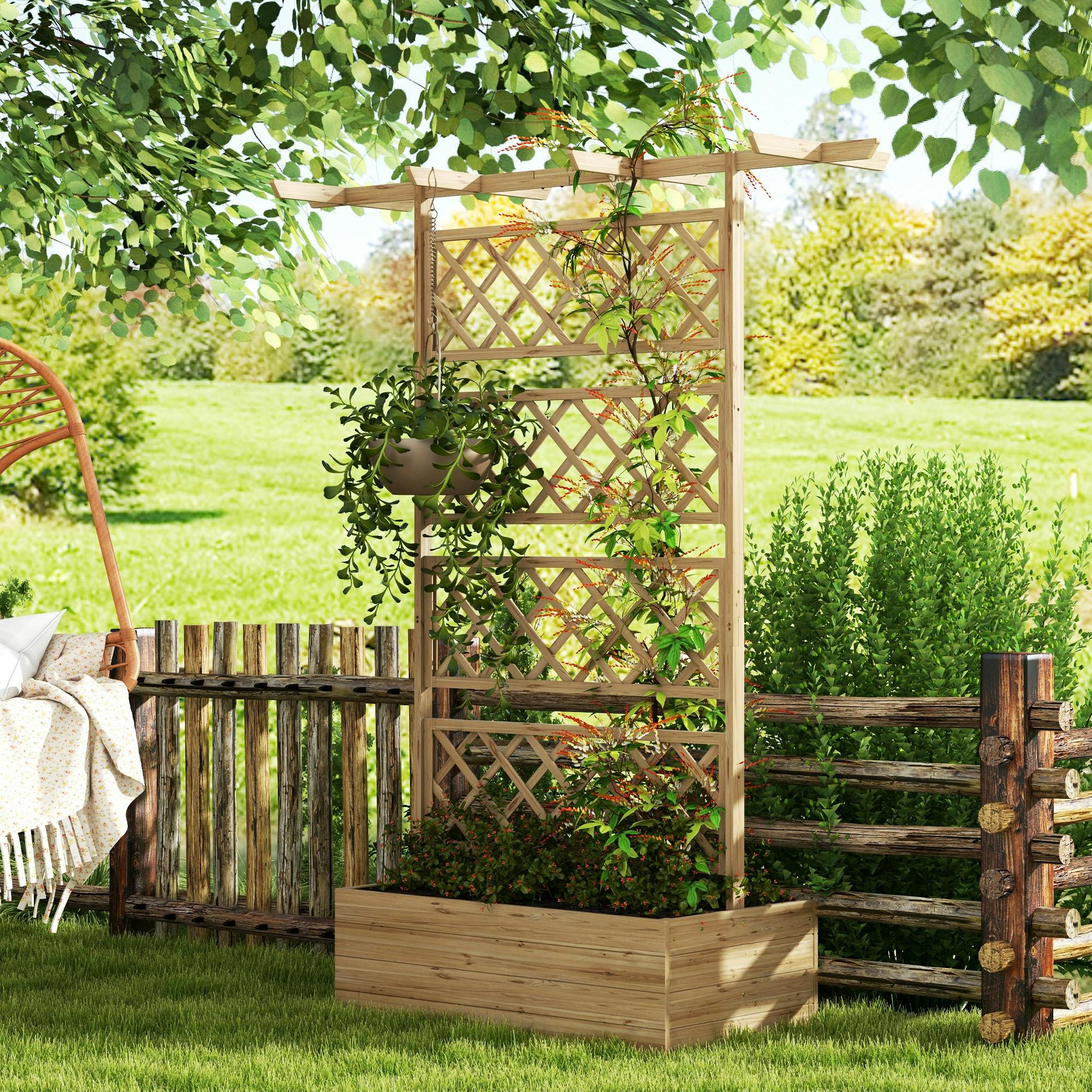Outsunny Wooden Trellis Planter - Raised Garden Bed - Brown - Fir Wood - 160cm - Image 3